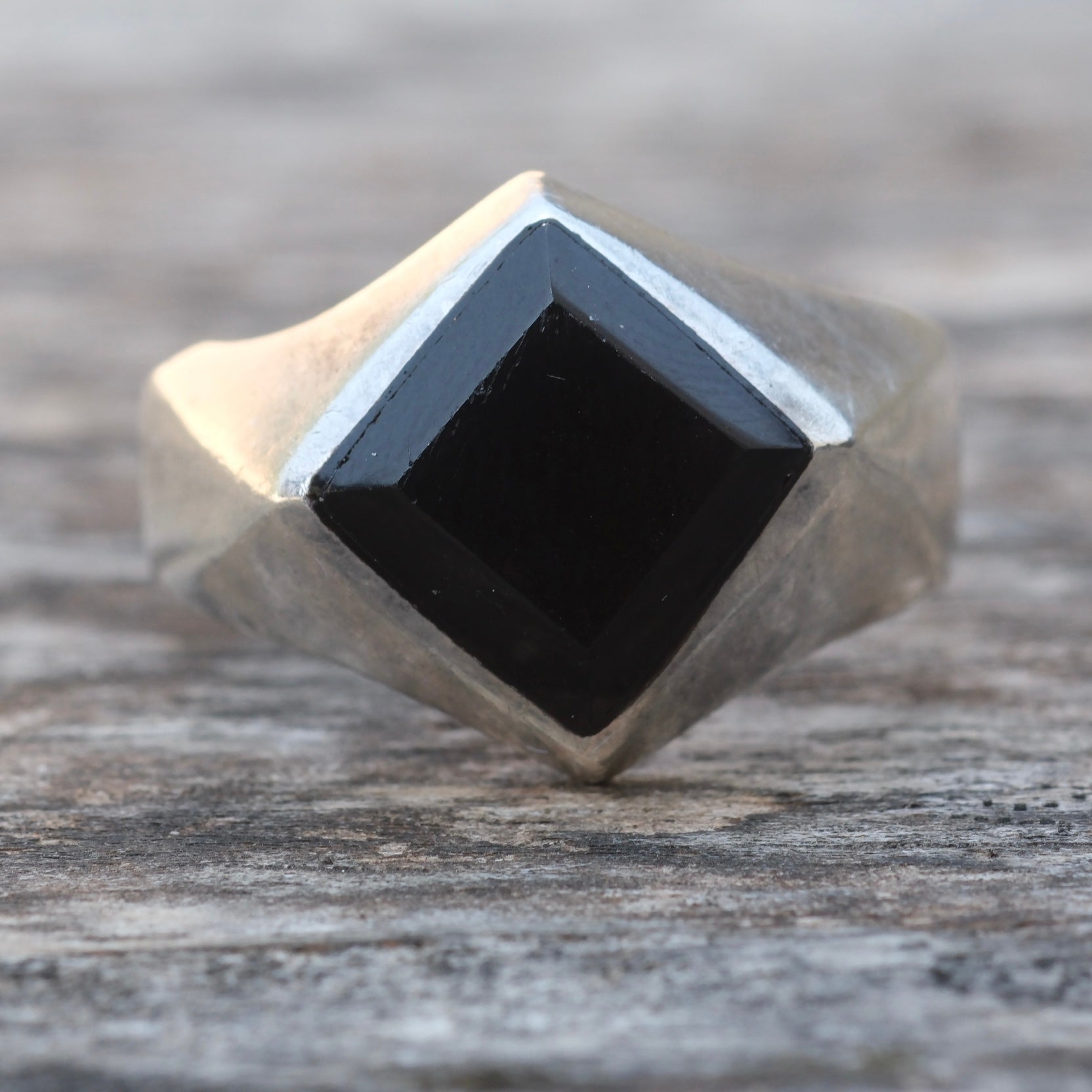 Vintage Sterling Onyx Ring 12.5