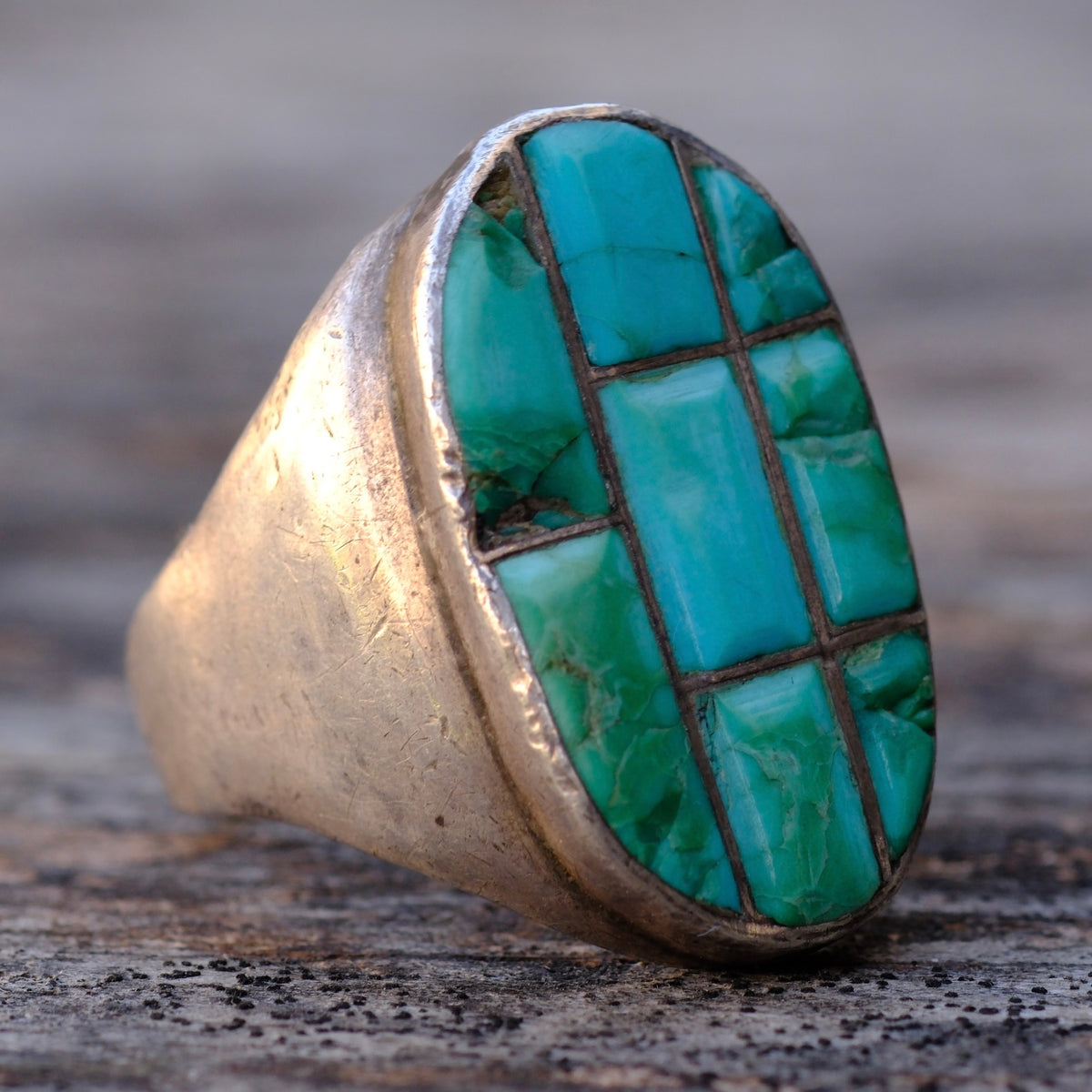 Vintage Sterling Turquoise Inlay Ring 11.5