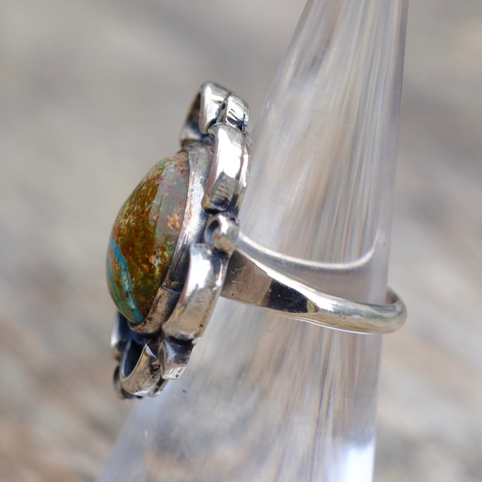 Vintage Sterling Turquoise Florette Ring 5