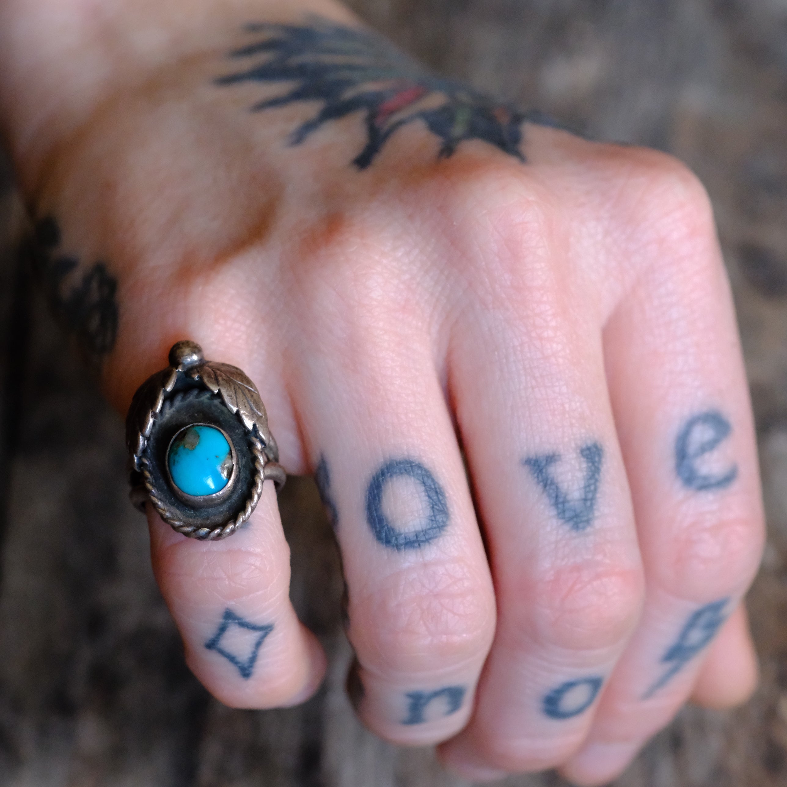 Vintage Sterling Turquoise Feather Ring 4