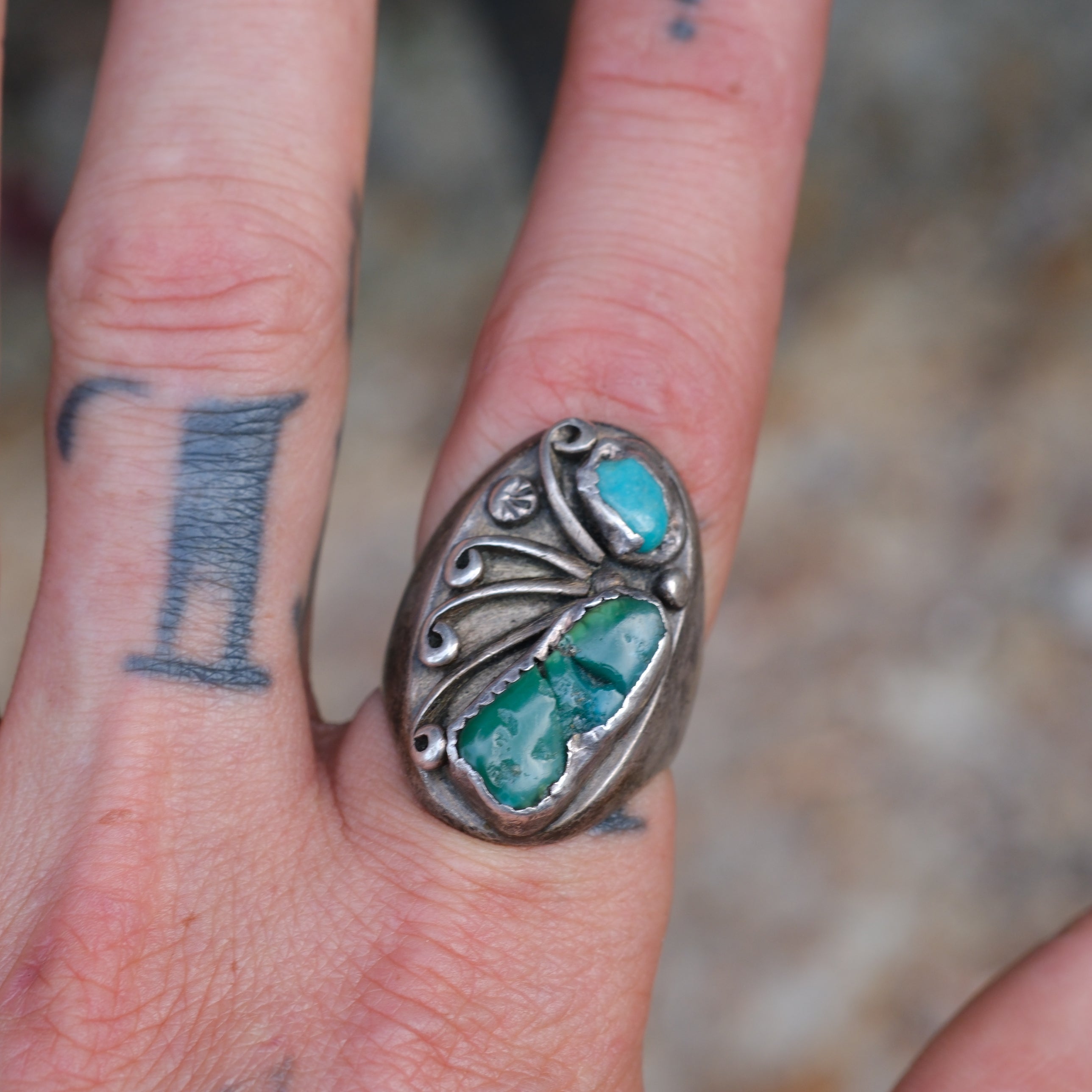 Vintage Sterling 2-Stone Turquoise Ring 9.25