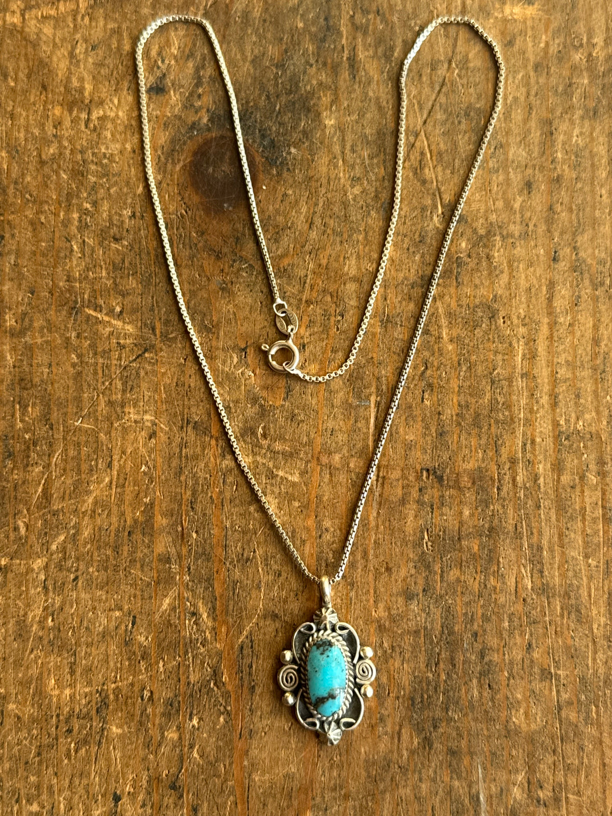 Vintage Sterling Silver Turquoise Florette Necklace