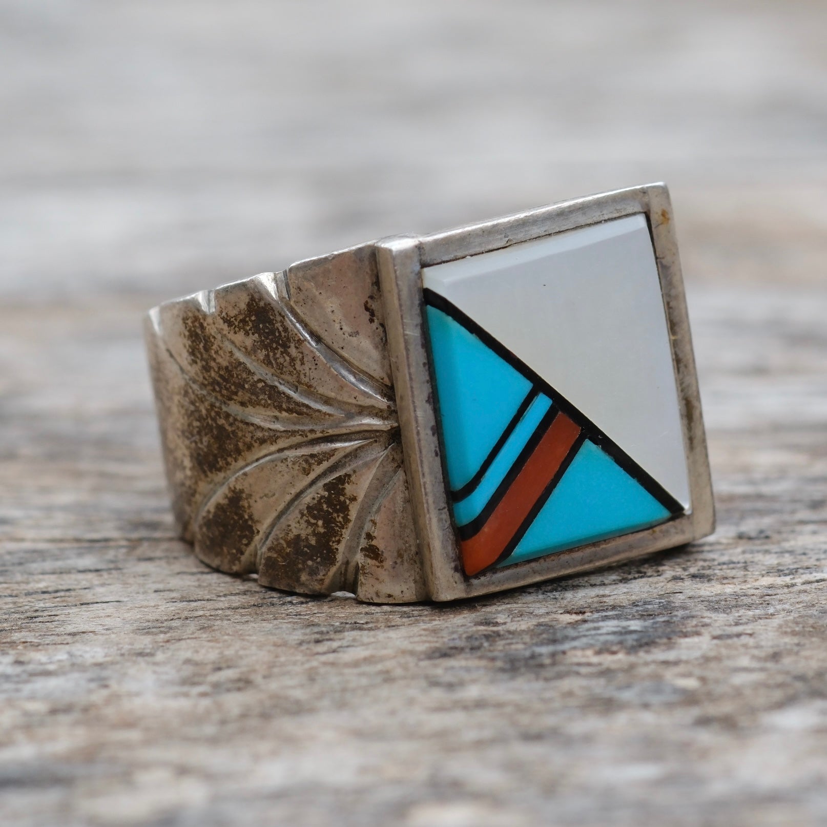 Vintage Sterling Multistone Inlay Ring 8