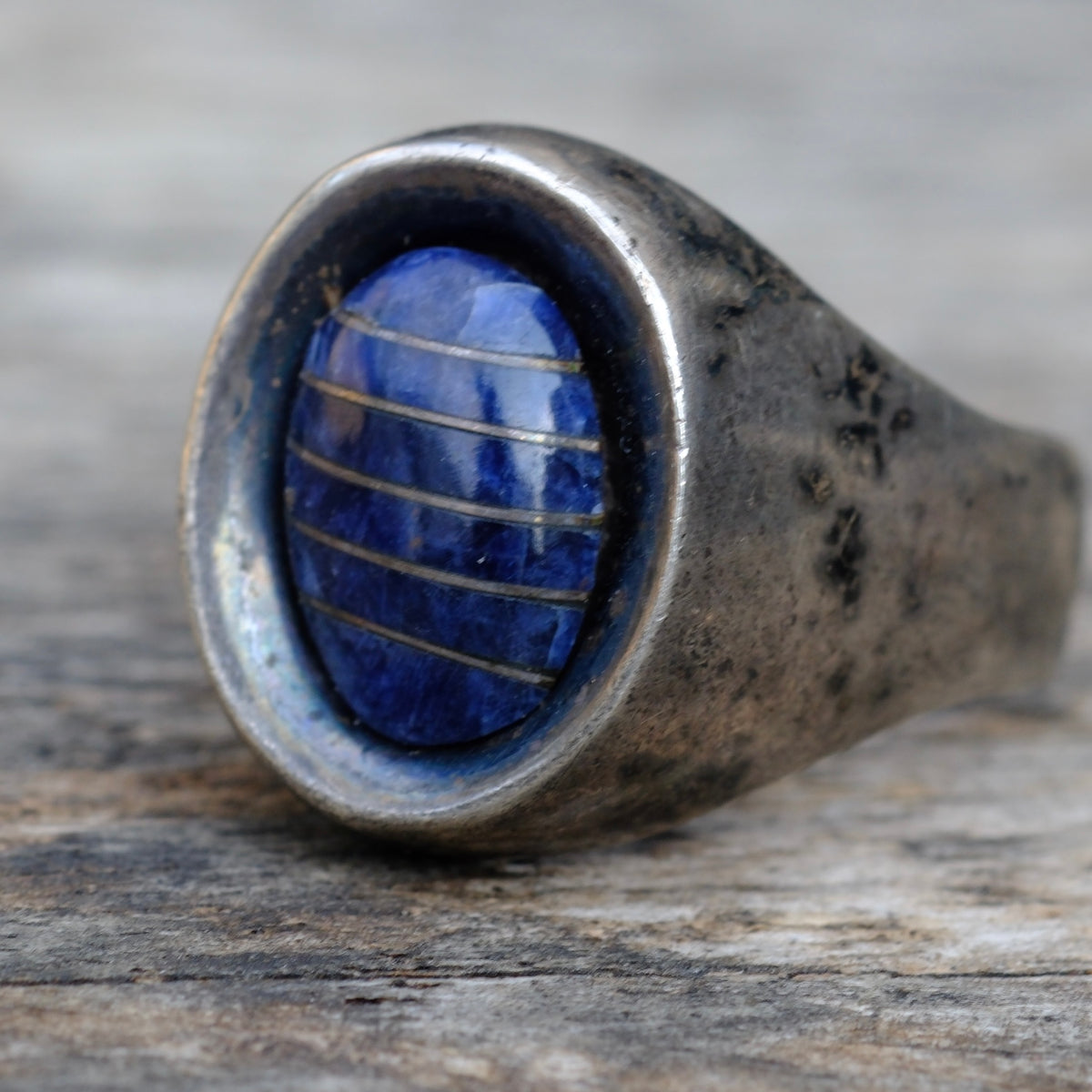Vintage Sterling Lapis Inlay Ring 11.5