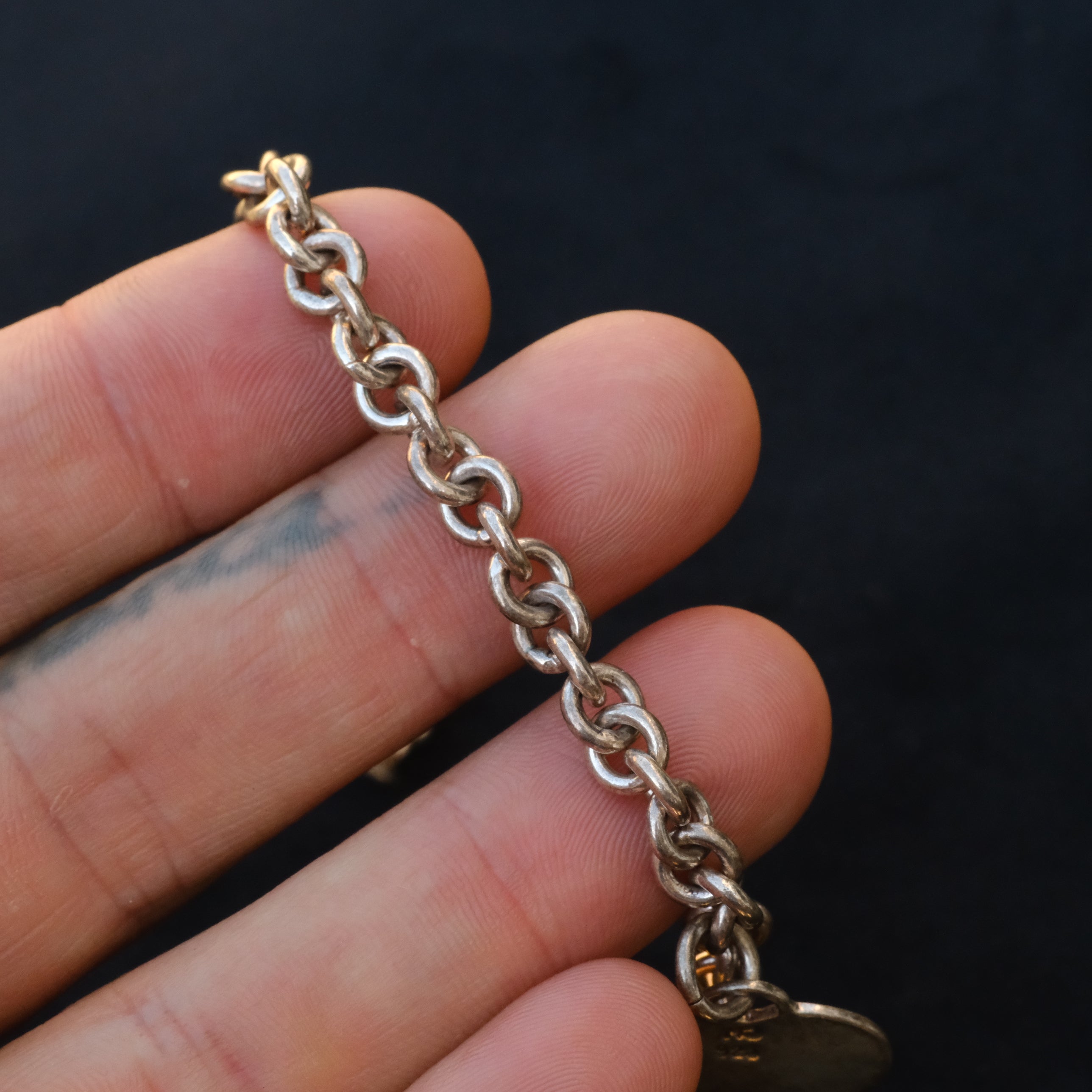 Vintage Sterling Silver Heart Id Chain Bracelet