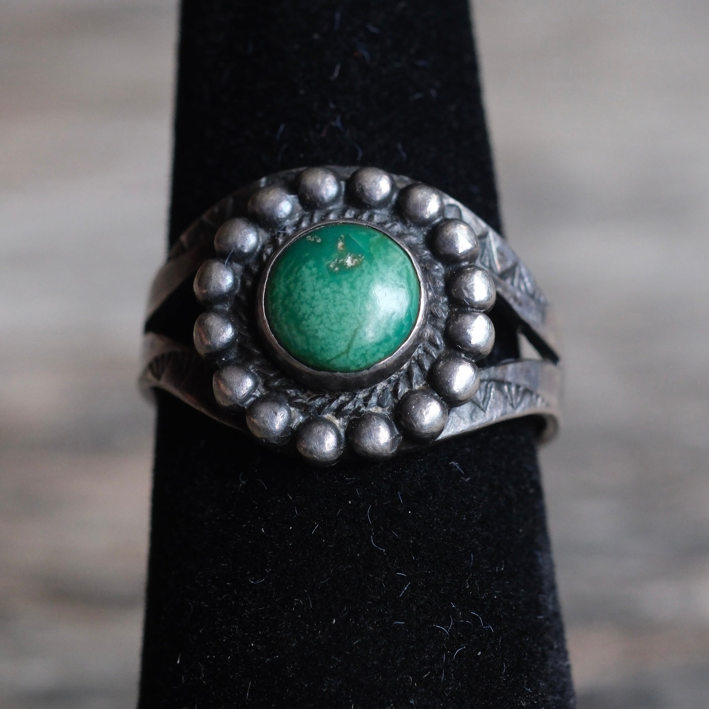 Vintage Sterling Turquoise Stamped Band Ring 5.5