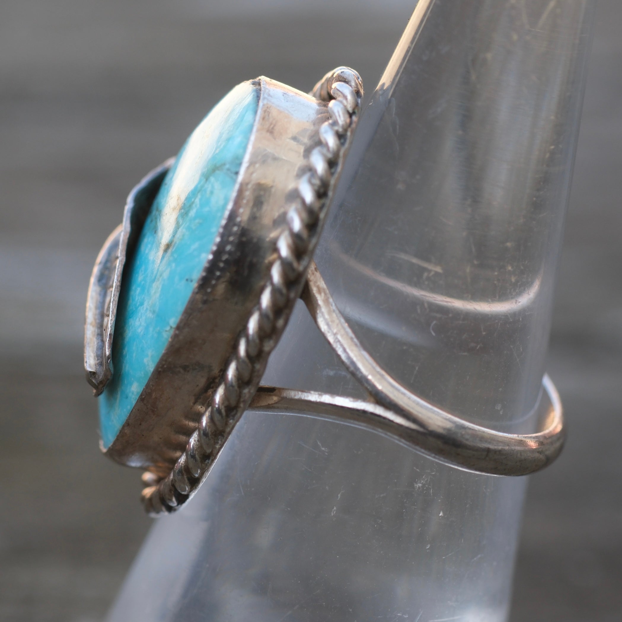 Vintage Sterling Turquoise Feather Ring 5.75
