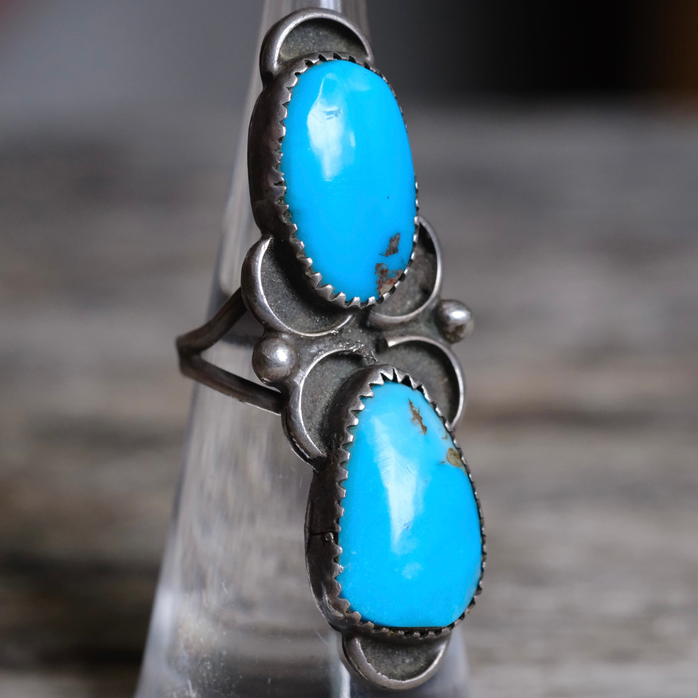 Vintage Sterling 2-Stone Turquoise Ring 4.5