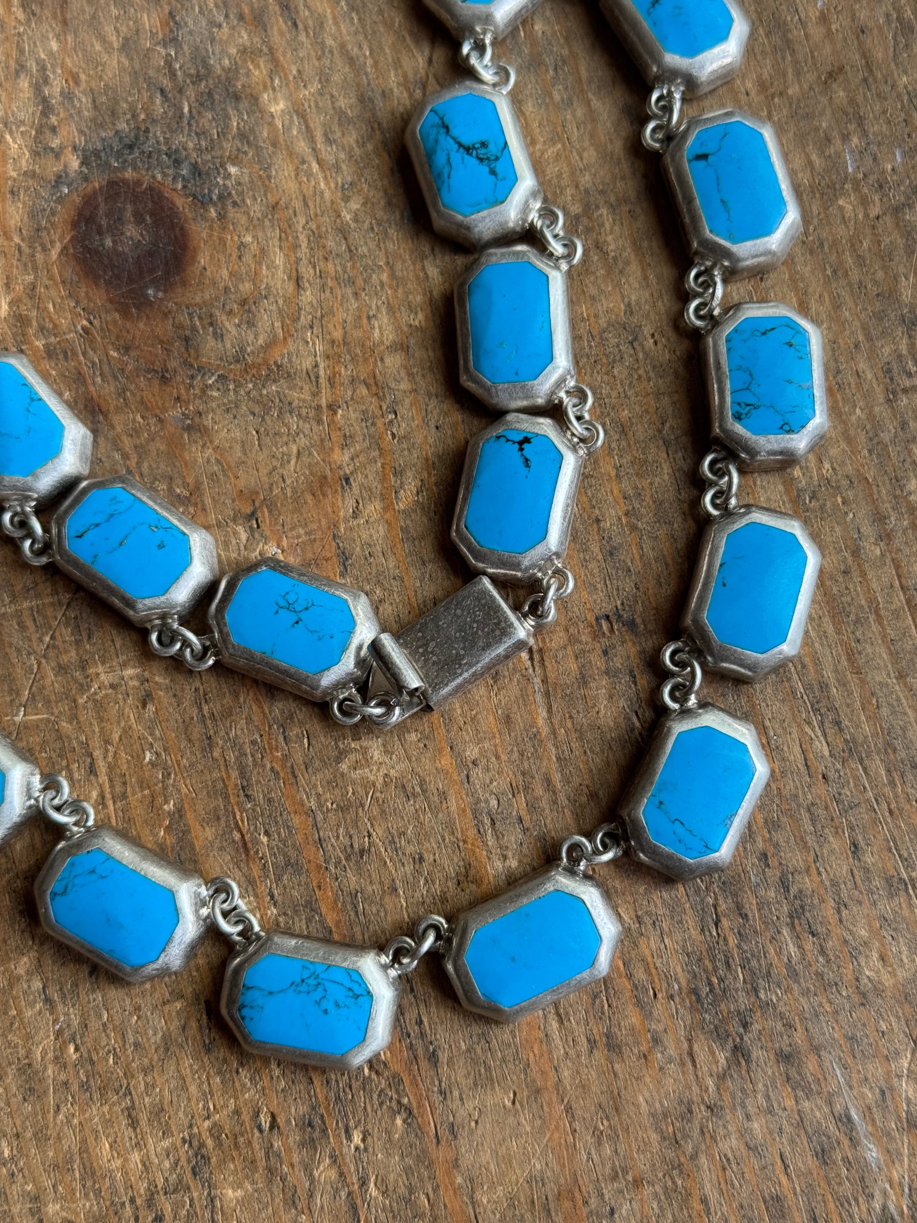 Vintage Sterling Silver 18” Turquoise Link Necklace