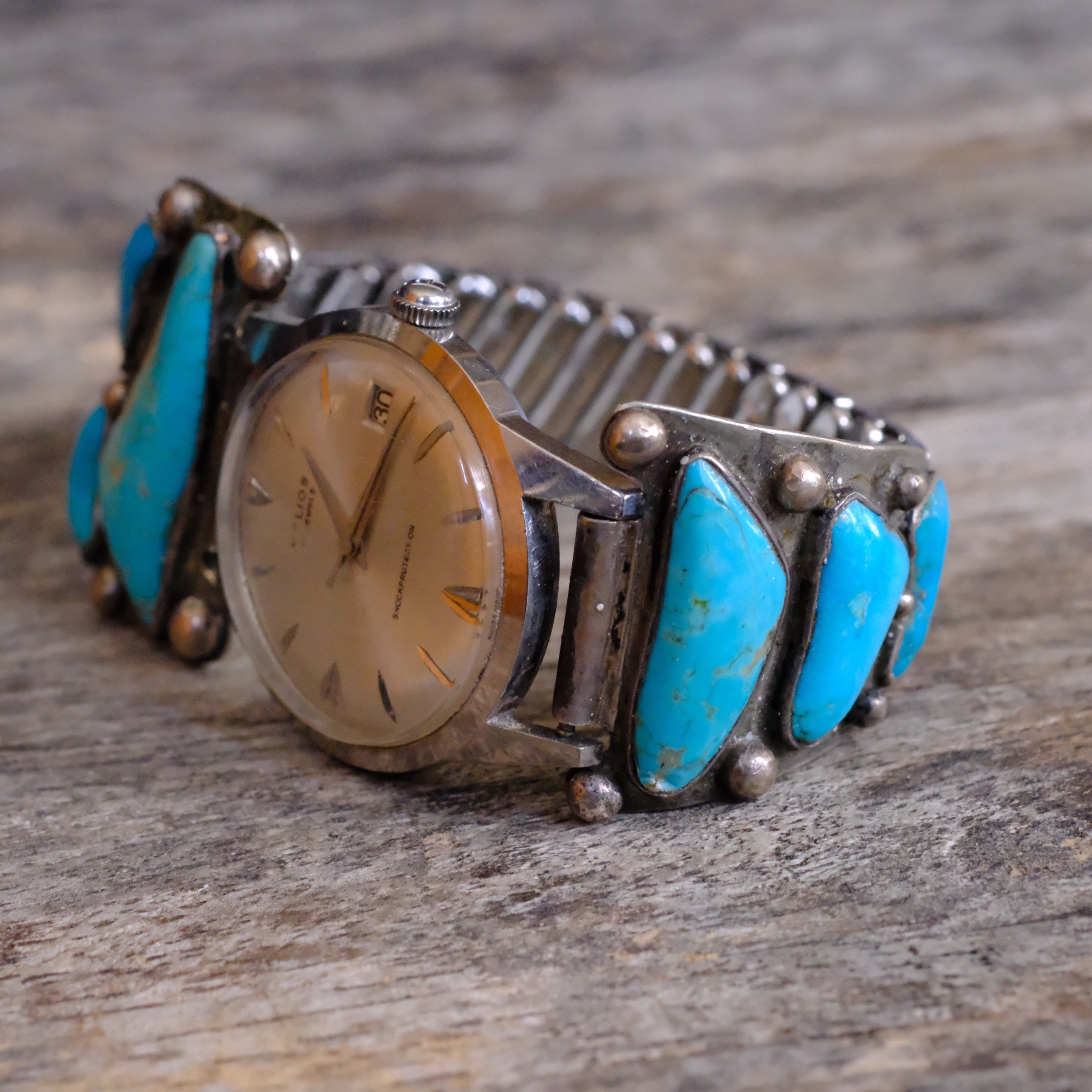Vintage Sterling 7-Stone Turquoise Watch