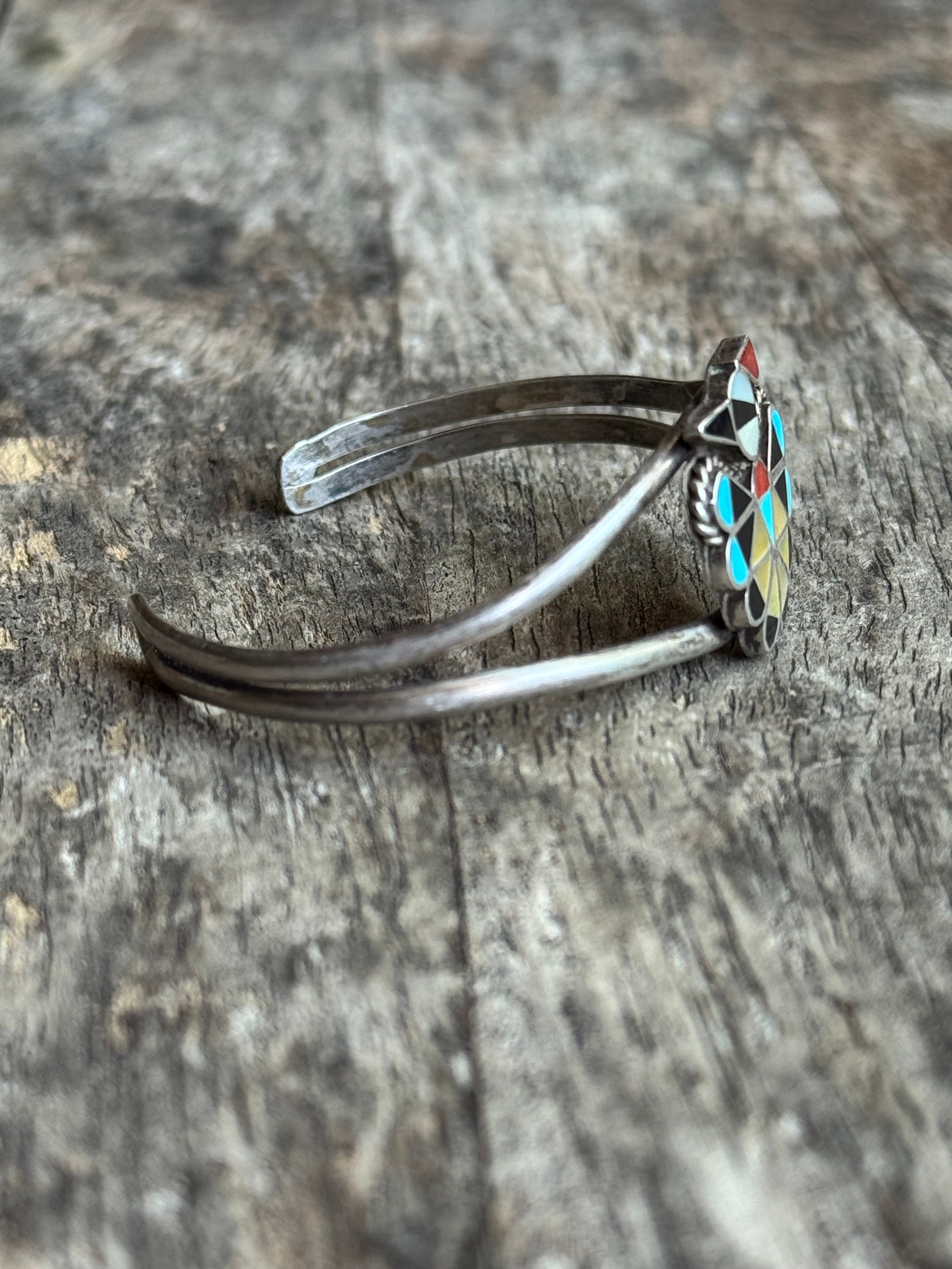 Vintage Sterling Silver Multistone Inlay Thunderbird Cuff