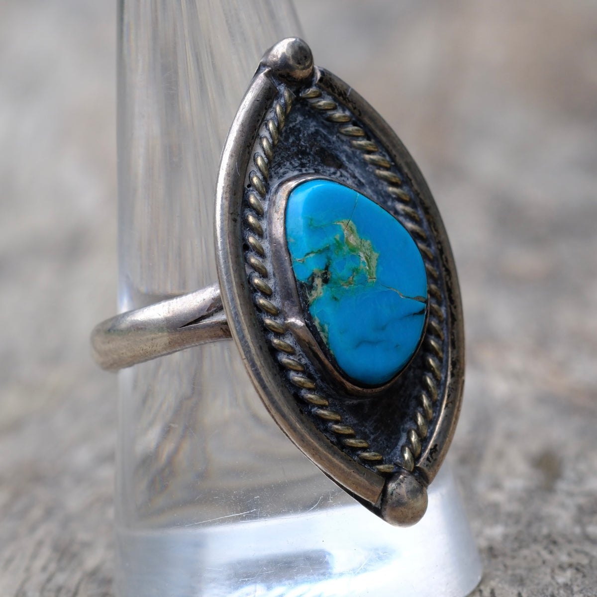 Vintage Sterling Turquoise Ring 9.5