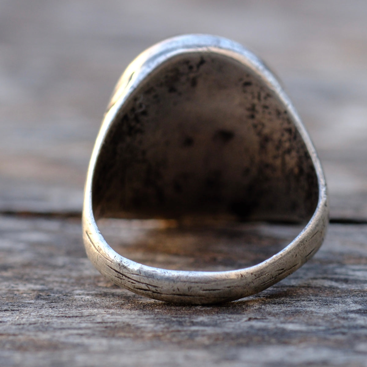 Vintage Sterling Petrified Wood Stamped Band Ring 10.5
