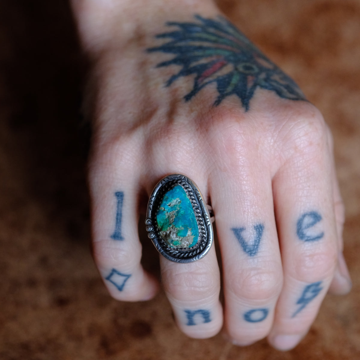 Vintage Sterling Turquoise Roper Ring 6.5