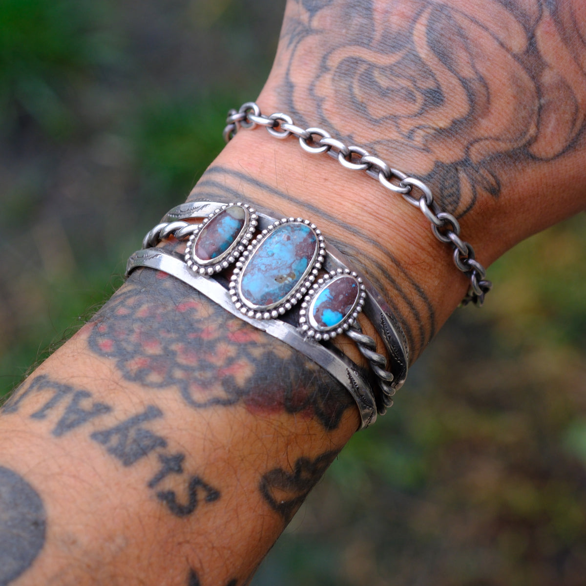 Vintage Sterling 3-Stone Bisbee Turquoise Cuff