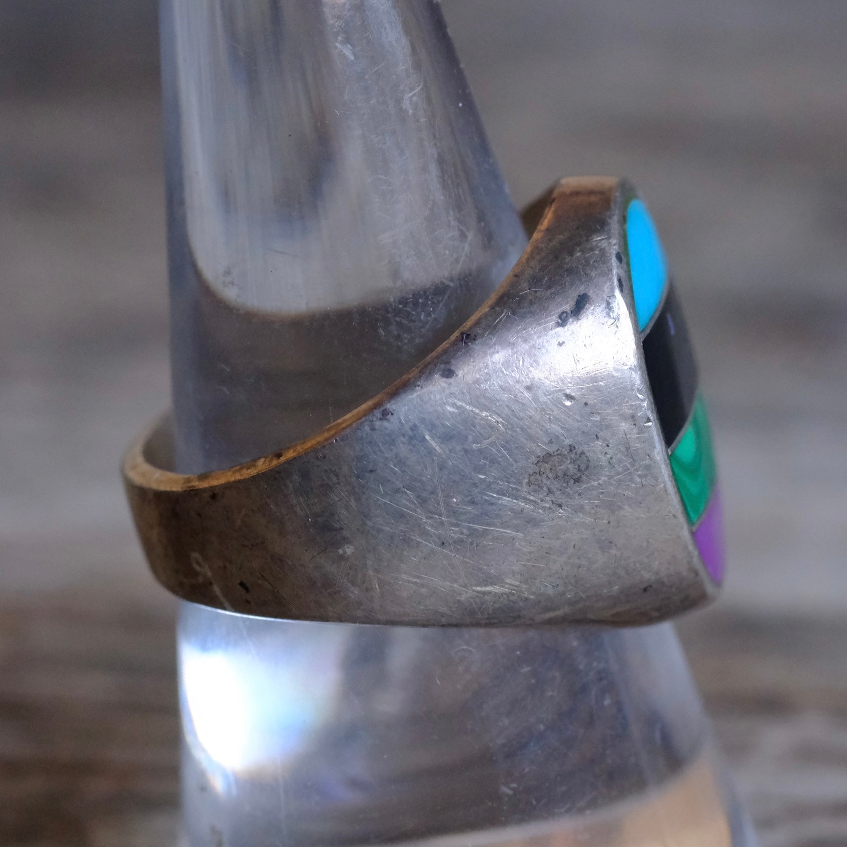 Vintage Sterling Multistone Inlay Ring 9