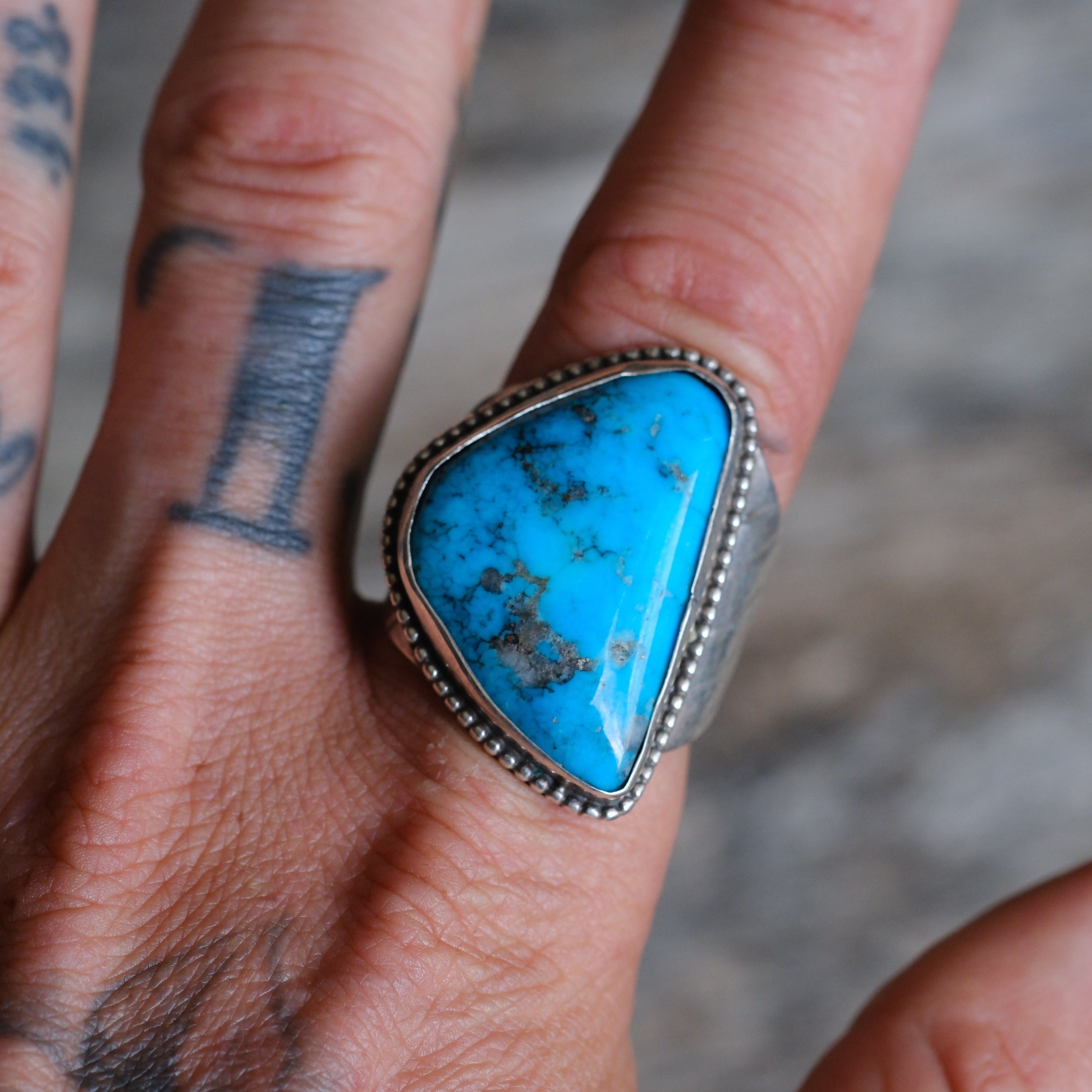 Vintage Sterling Turquoise Stamped Band Ring 11