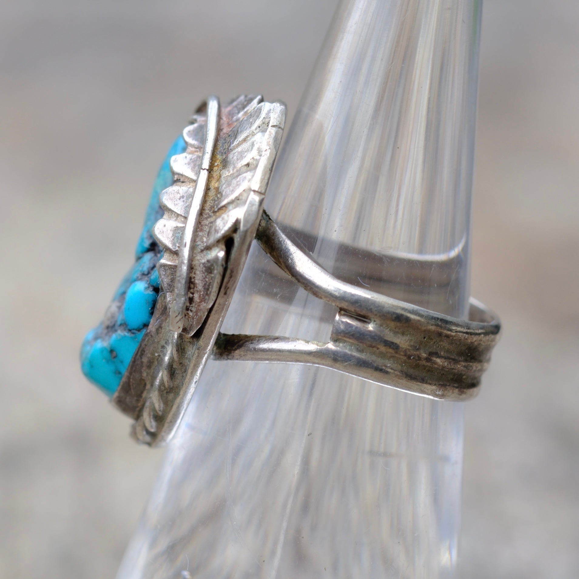Vintage Sterling Turquoise Feather Ring 5