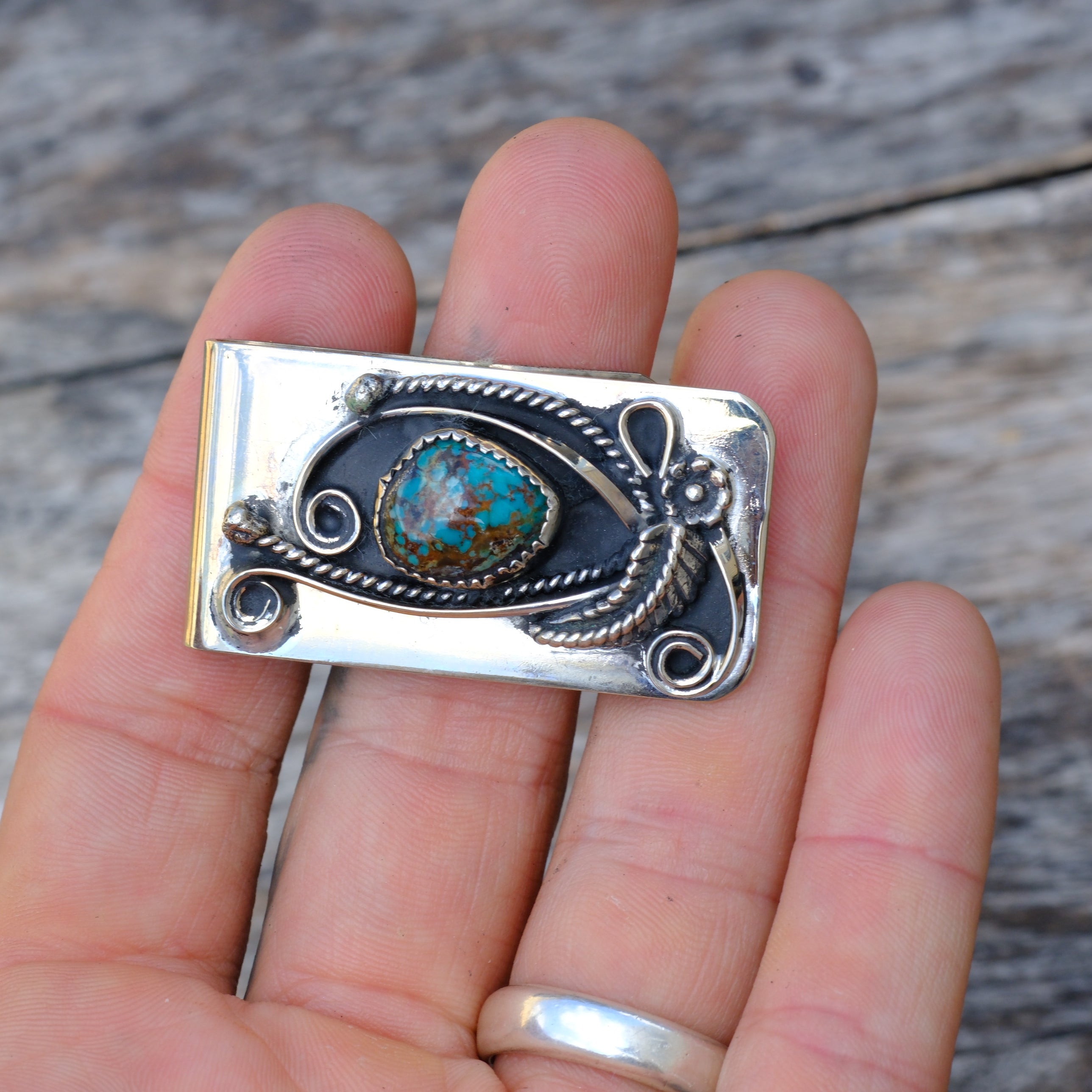 Vintage Turquoise Feather Money Clip