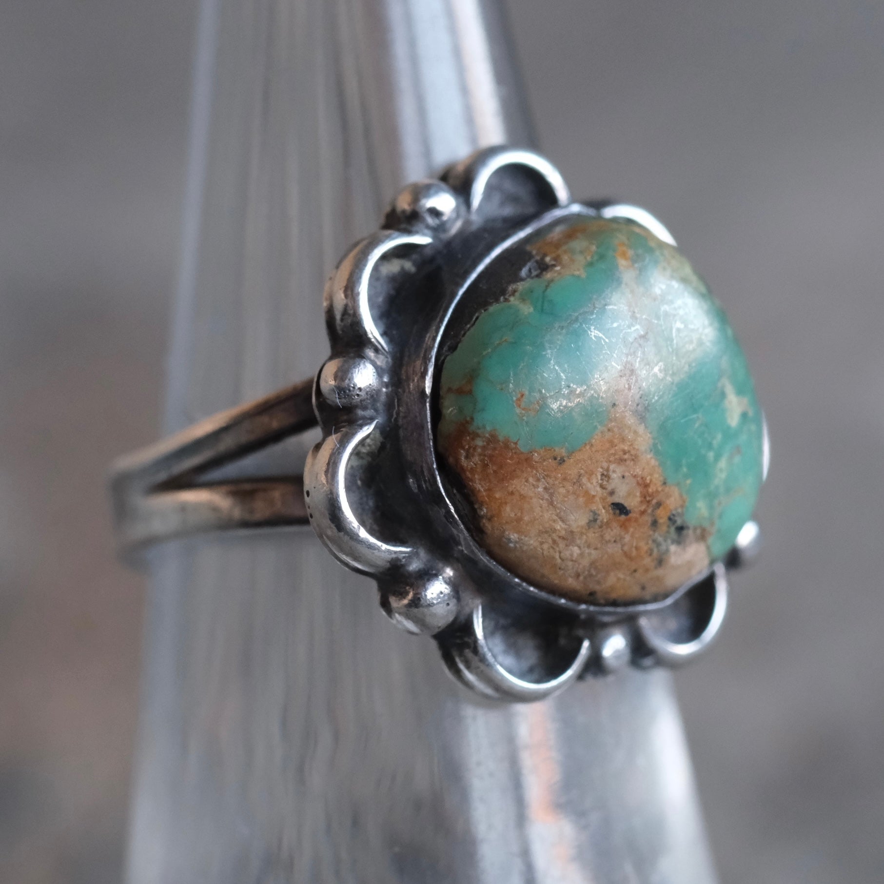 Vintage Sterling Turquoise Floret Ring 6.5