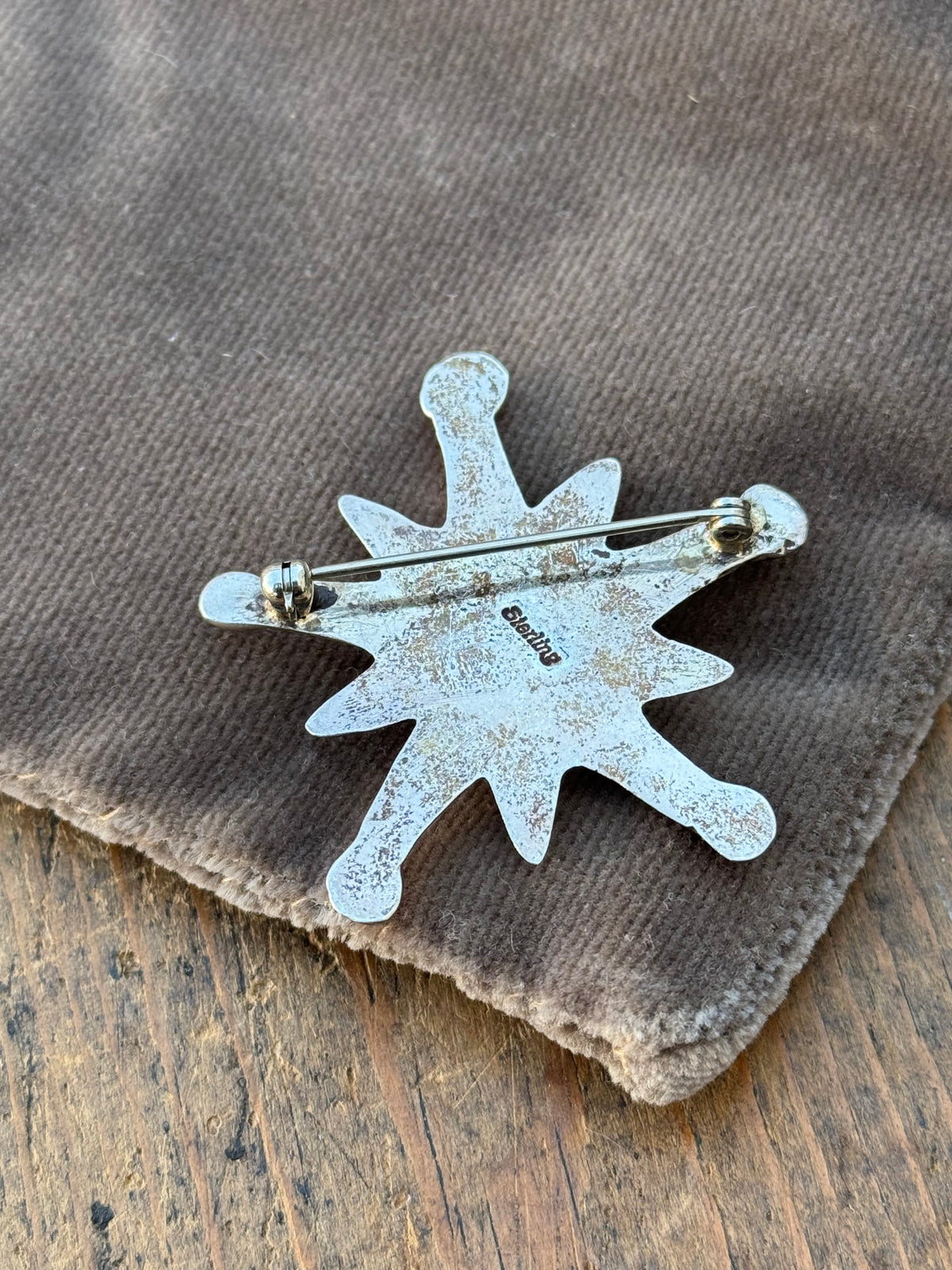 Vintage Sterling Silver Turquoise Sandcast Star Pin