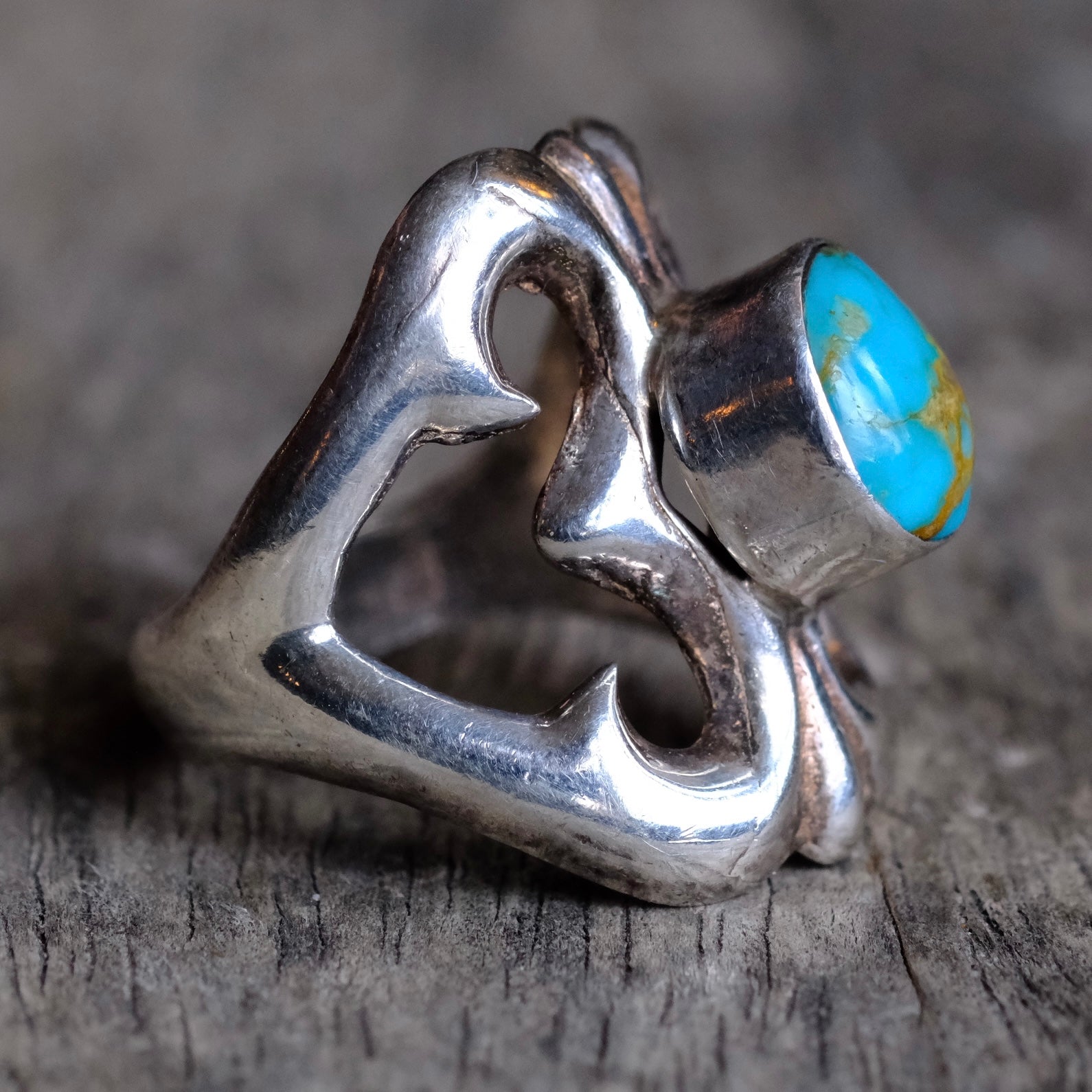Vintage Sterling Turquoise Sandcast Ring 8.75