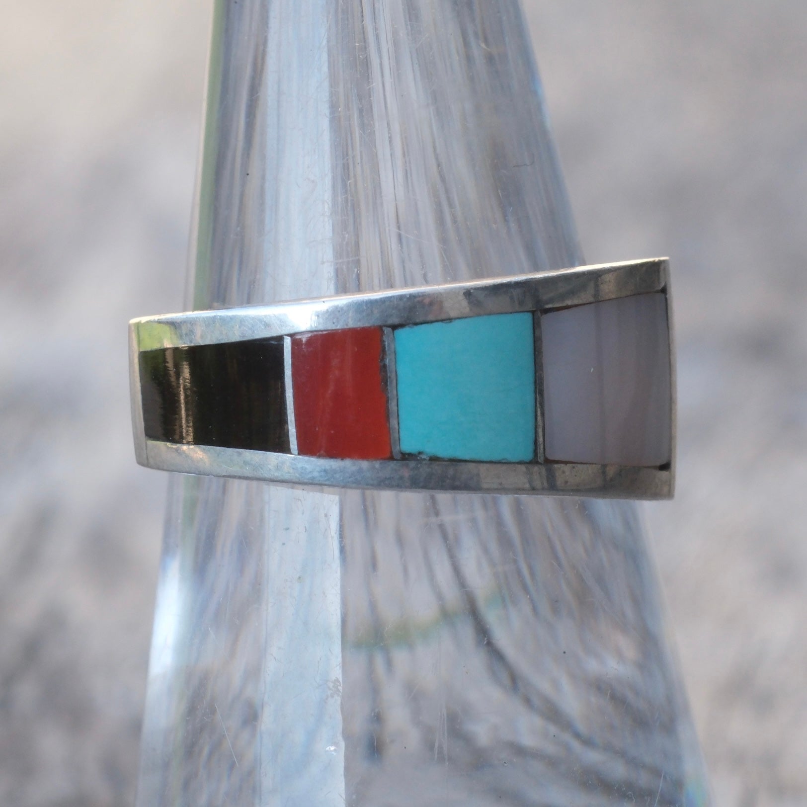 Vintage Sterling Multistone Inlay Band Ring 7