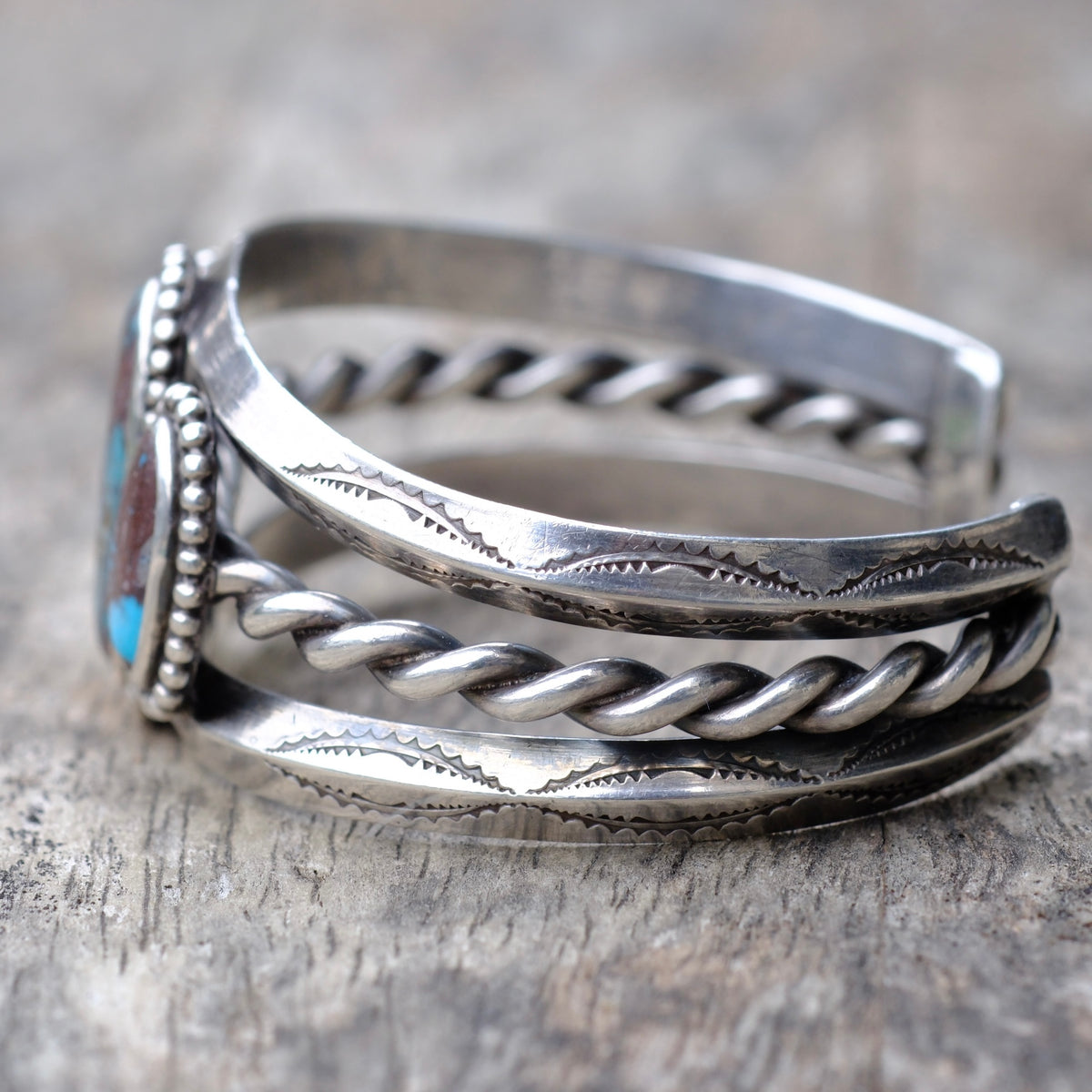 Vintage Sterling 3-Stone Bisbee Turquoise Cuff