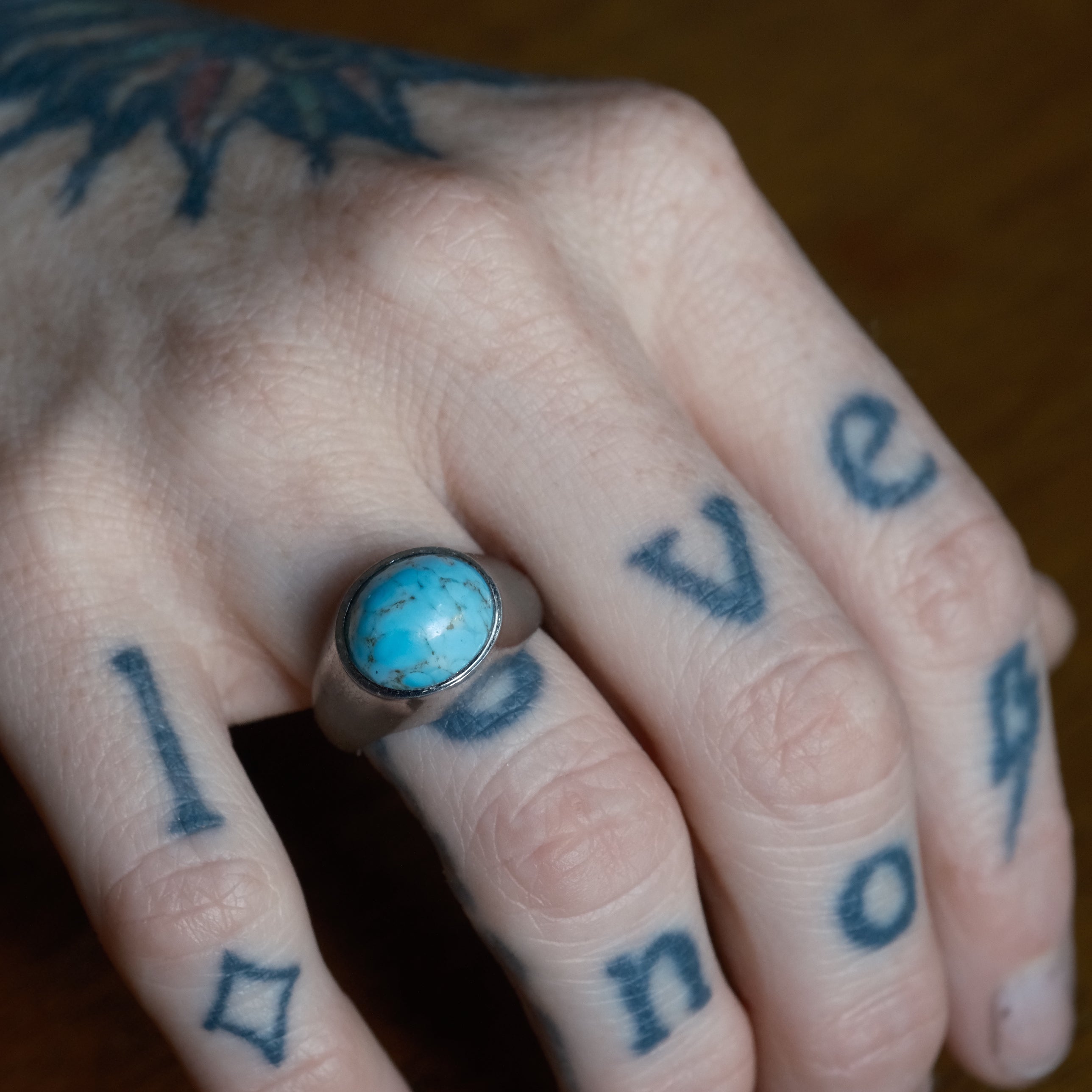Vintage Sterling German Glass Ring 6.25