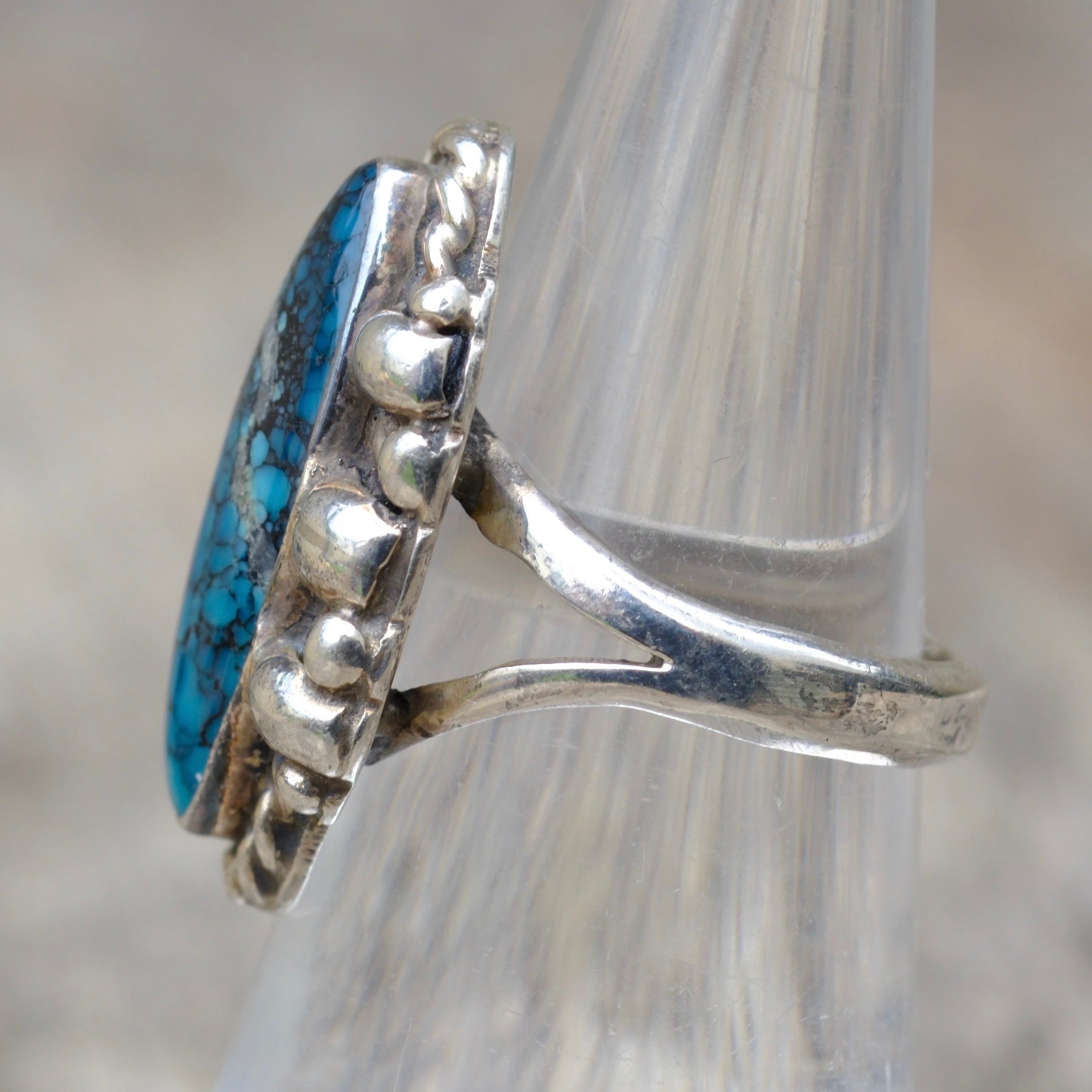 Vintage Sterling Spiderweb Turquoise Ring 5.75