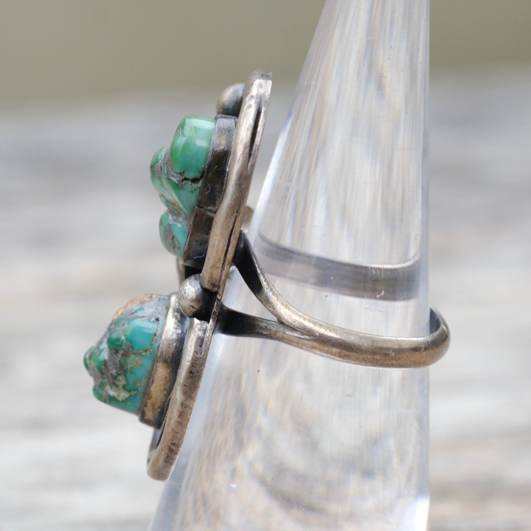 Vintage Sterling 2-Stone Turquoise Feather Ring 5.75