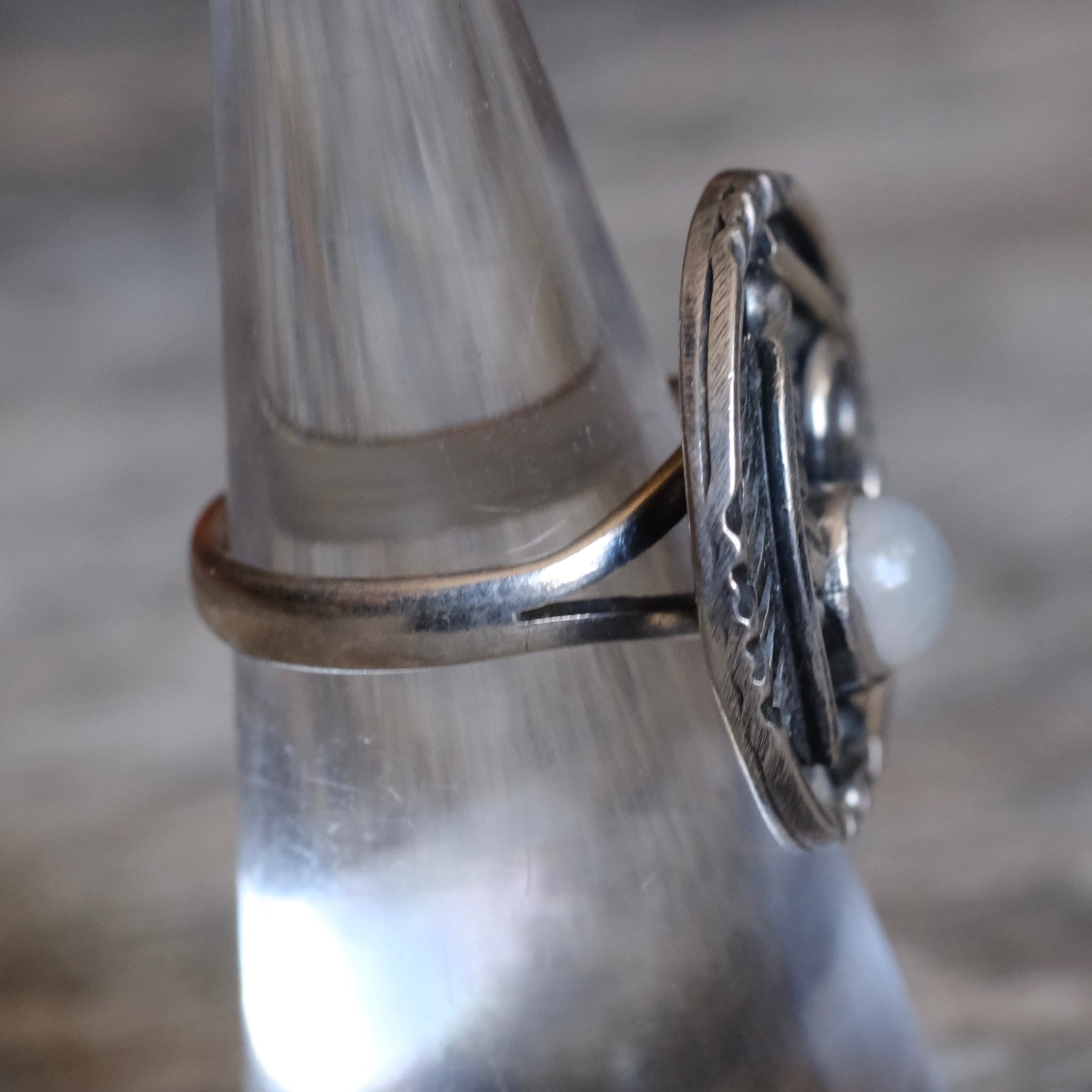 Vintage Sterling Moonstone Feather Ring 5.5