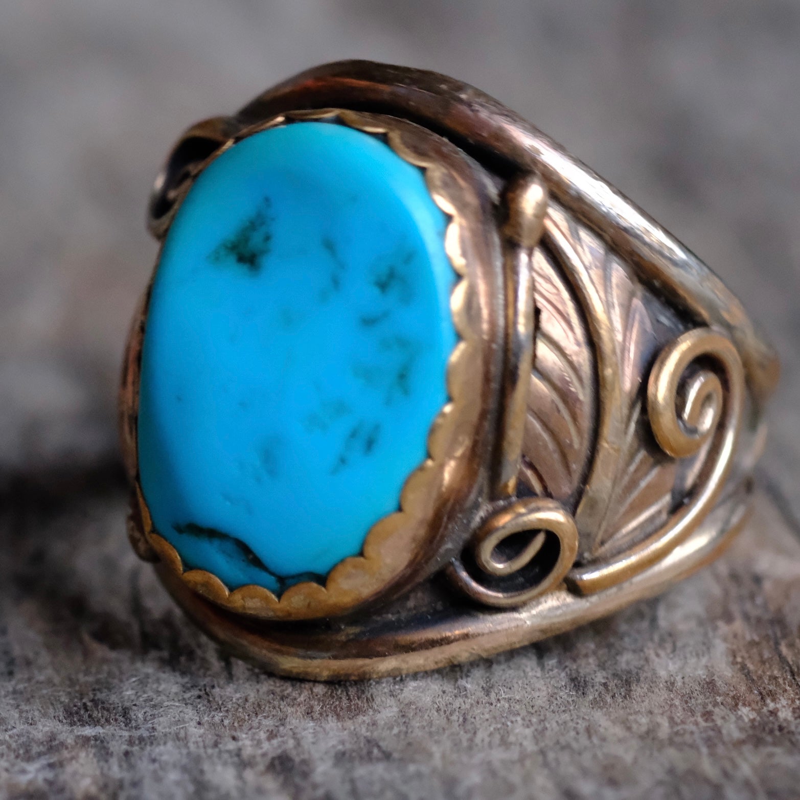 Vintage Sterling Turquoise Feather Ring 10