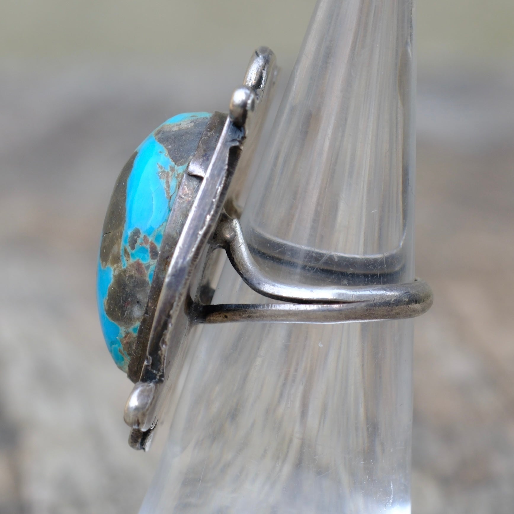 Vintage STerling Turquoise Roper Ring 4.25