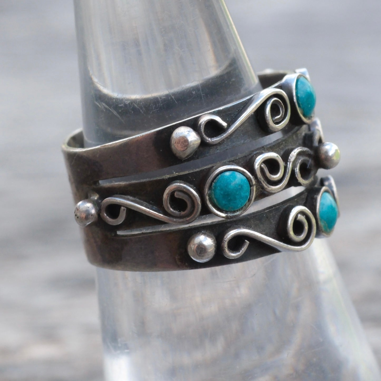 Vintage Sterling Turquoise Inlay Ring 7