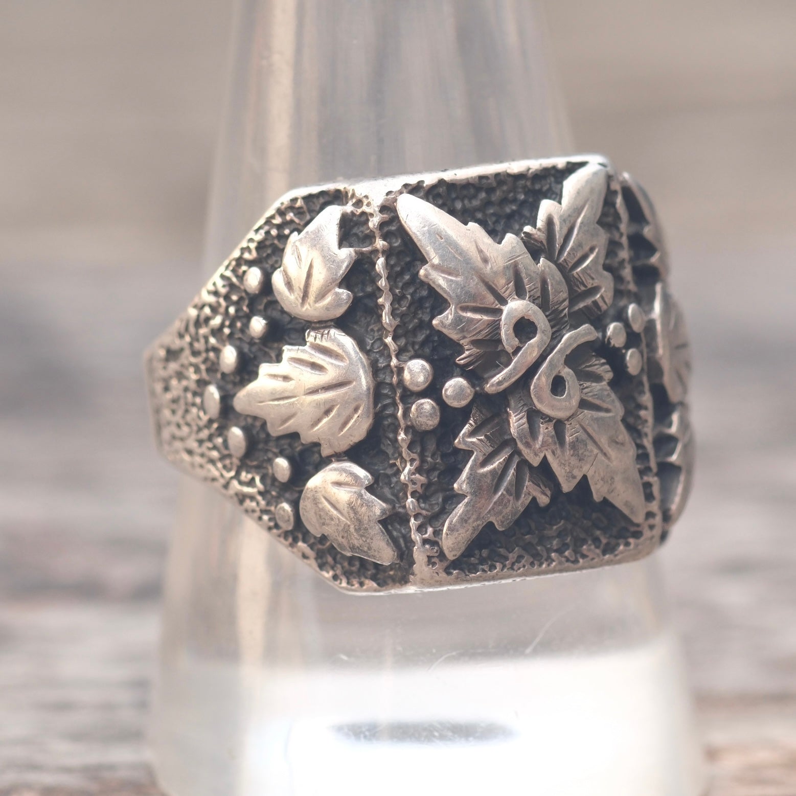 Vintage Sterling Silver Feather Signet Ring 10.5