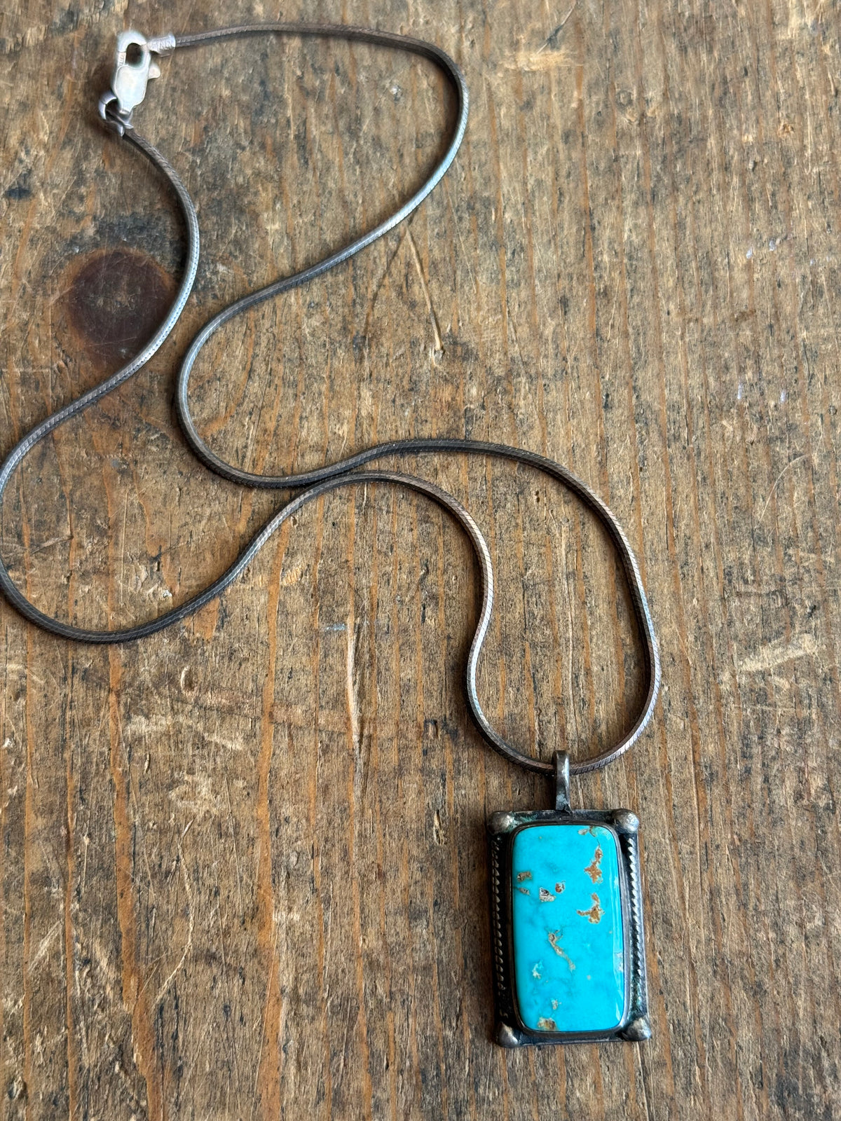 Vintage Sterling Silver Roped Royston Turquoise Necklace