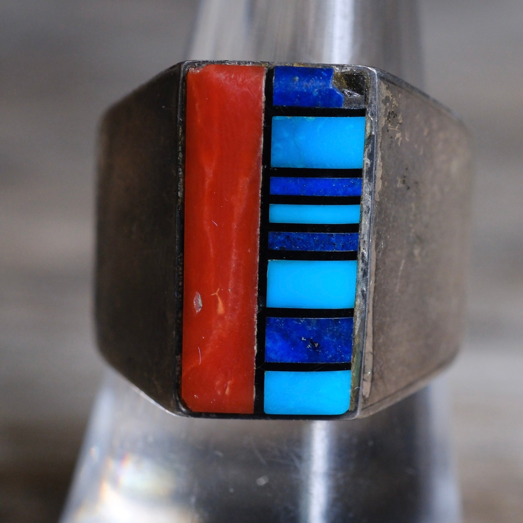 Vintage Sterling Multistone Inlay Ring 9