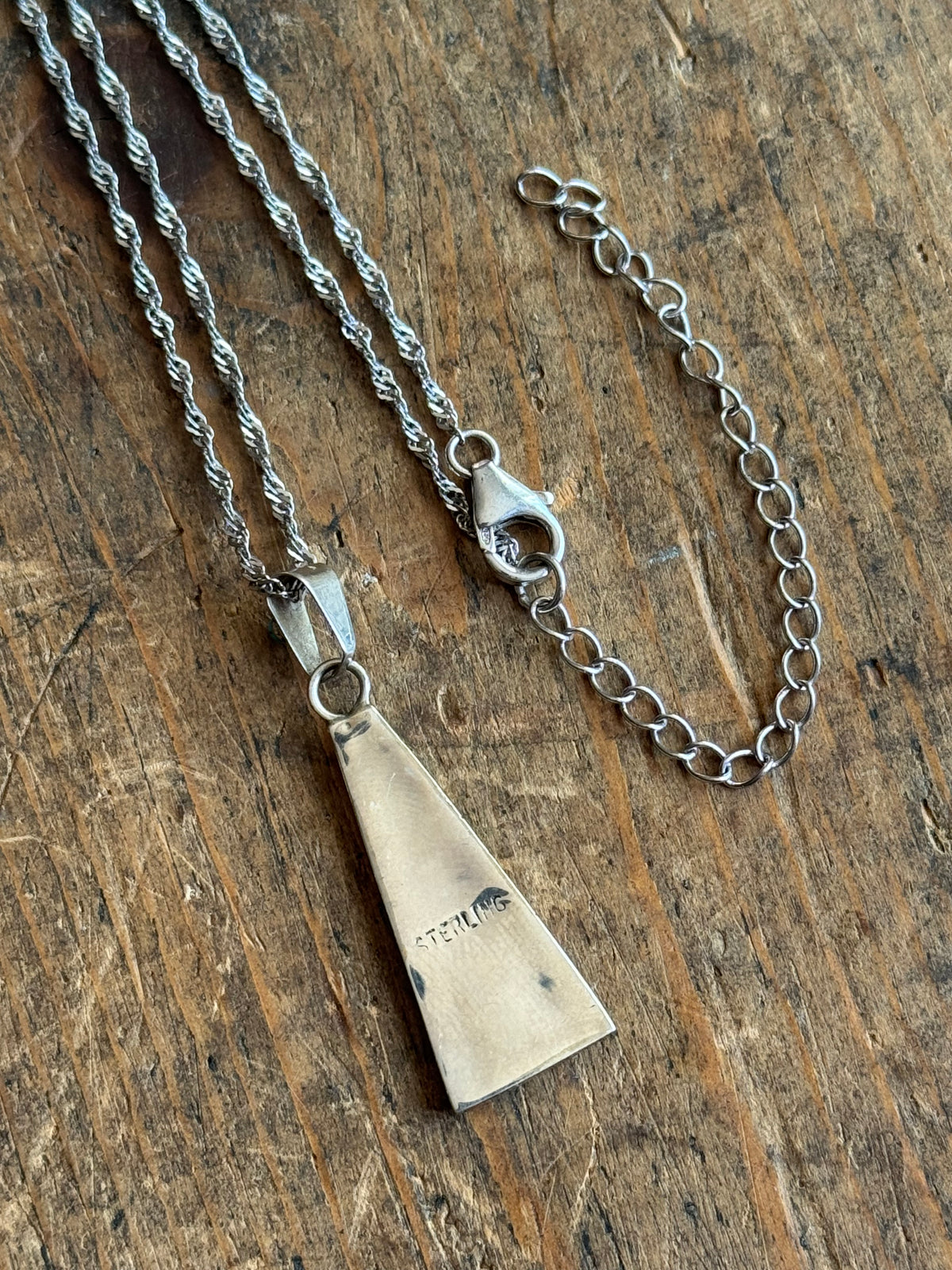 Vintage Sterling Silver Turquoise Inlay Triangle Necklace