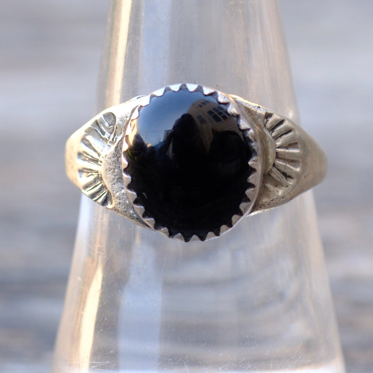 Vintage Sterling Onyx Stamped Ring 8.5