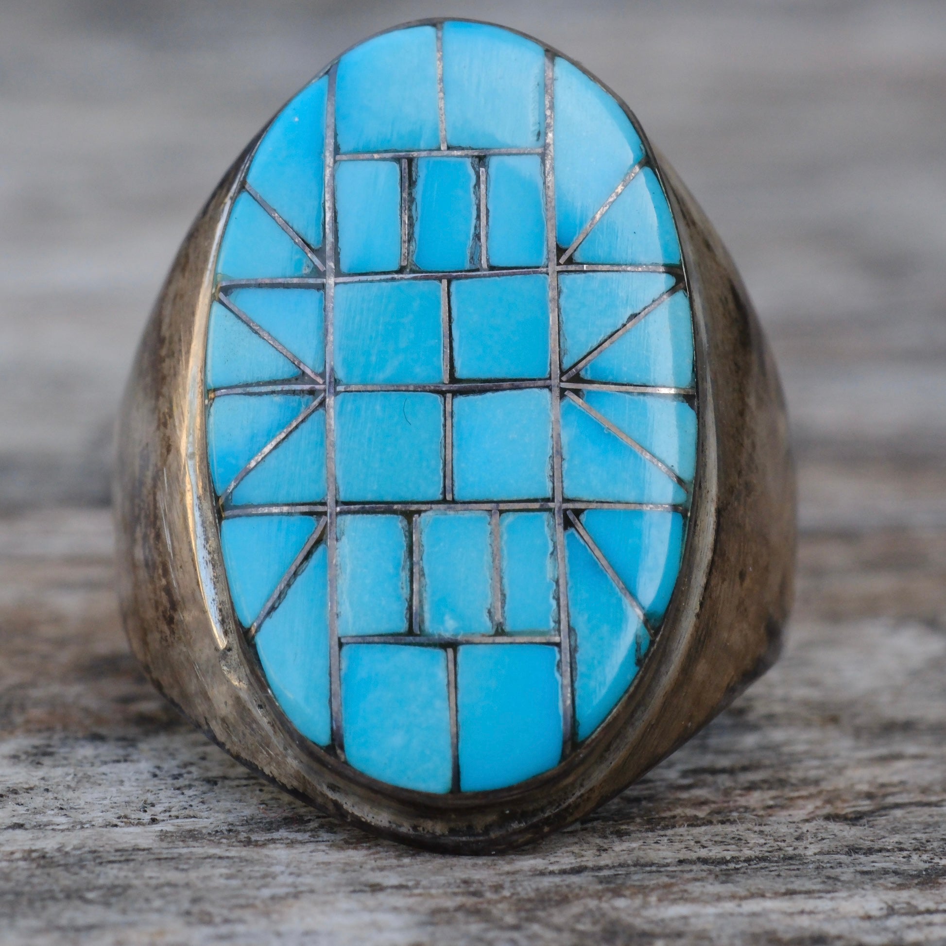 Vintage Sterling Turquoise Inlay Ring 10.5