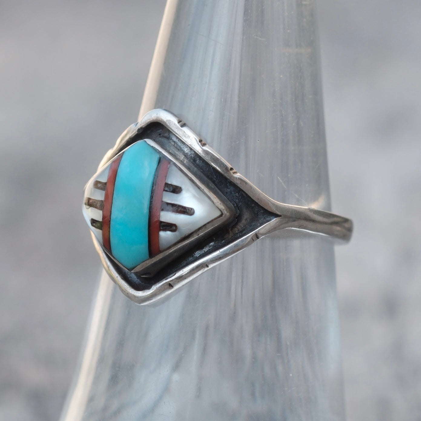 Vintage Sterling Zuni Inlay Ring 6.5