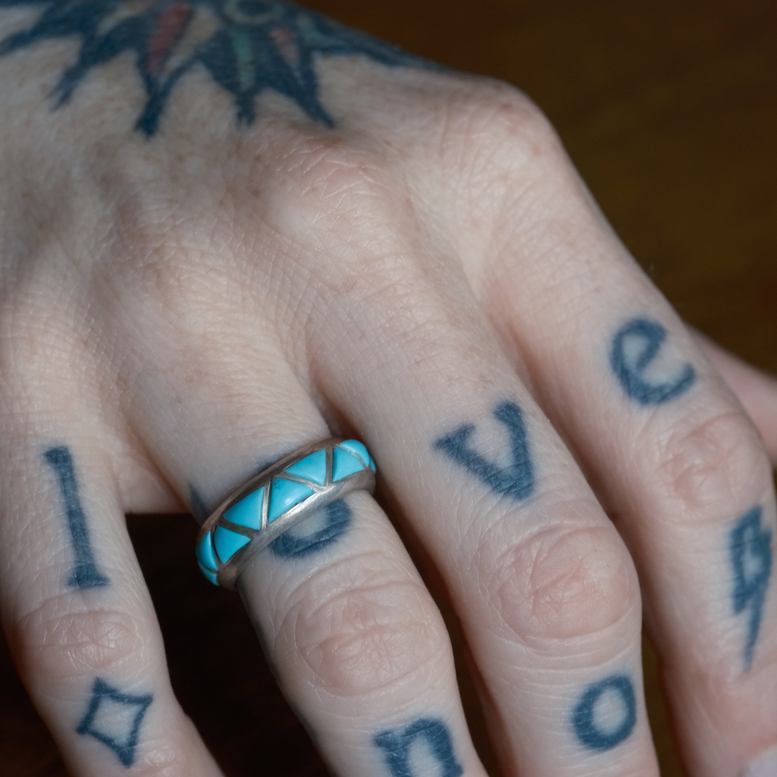 Vintage Sterling Turquoise Inlay Band Ring 6