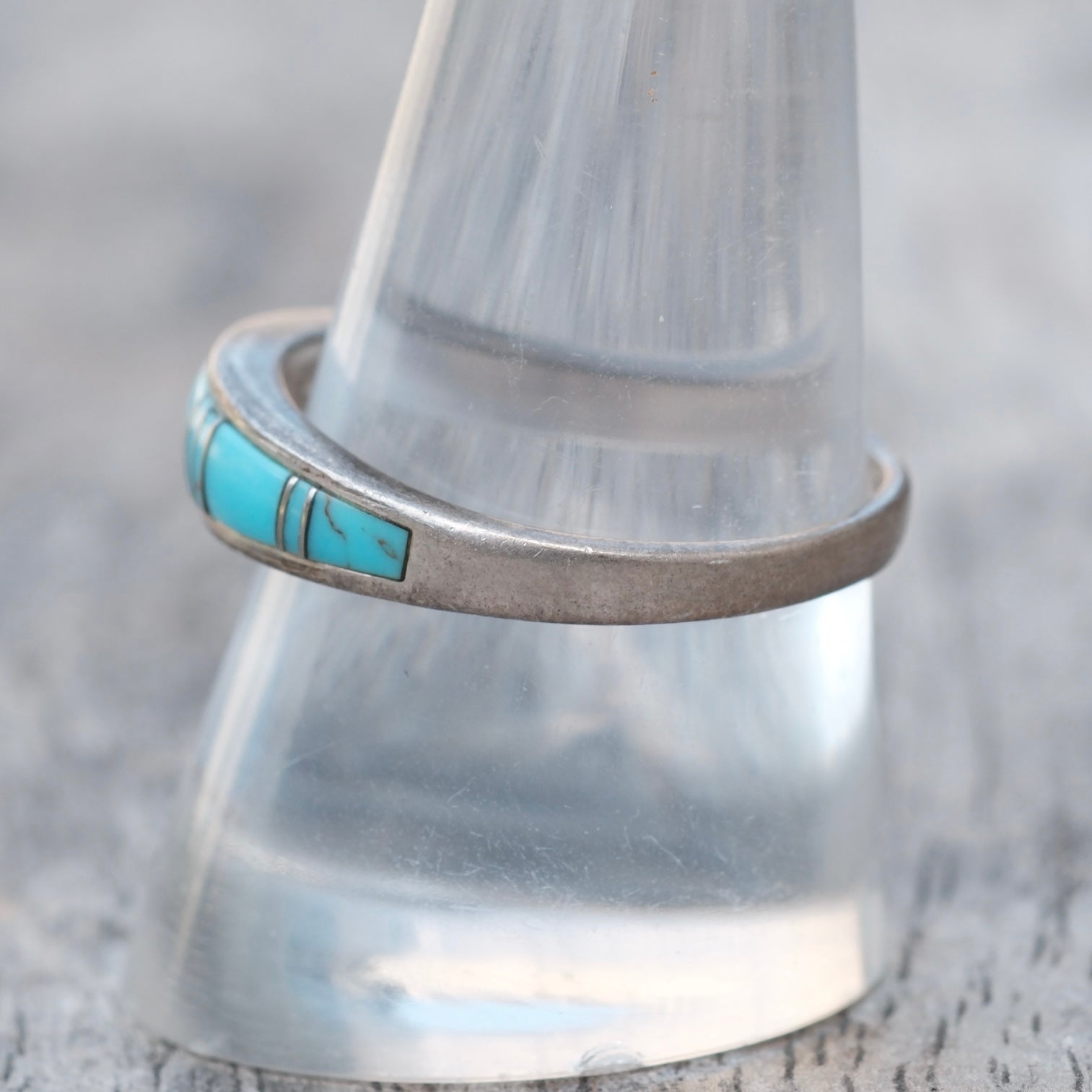 Vintage Sterling Turquoise Inlay Band Ring 9.75
