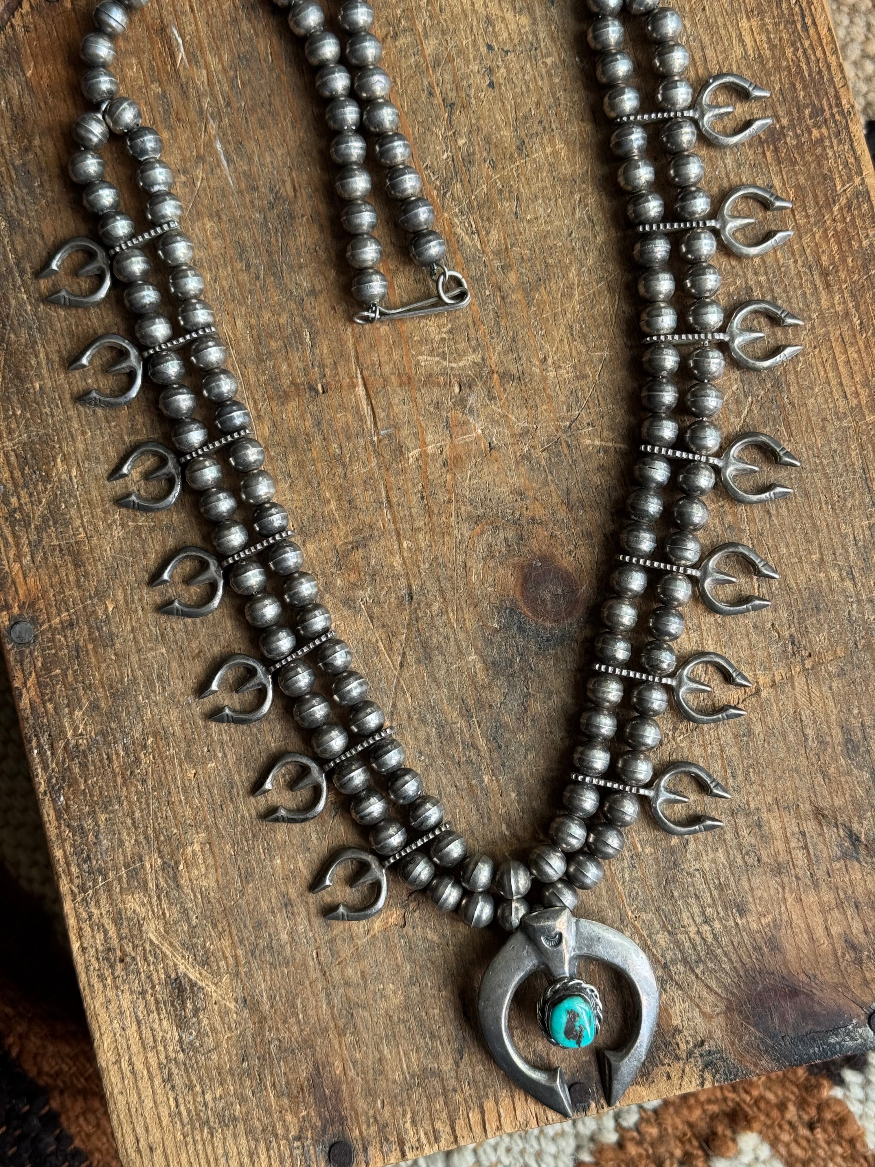 Vintage Sterling Silver Turquoise & Naja Petal Squash Blossom
