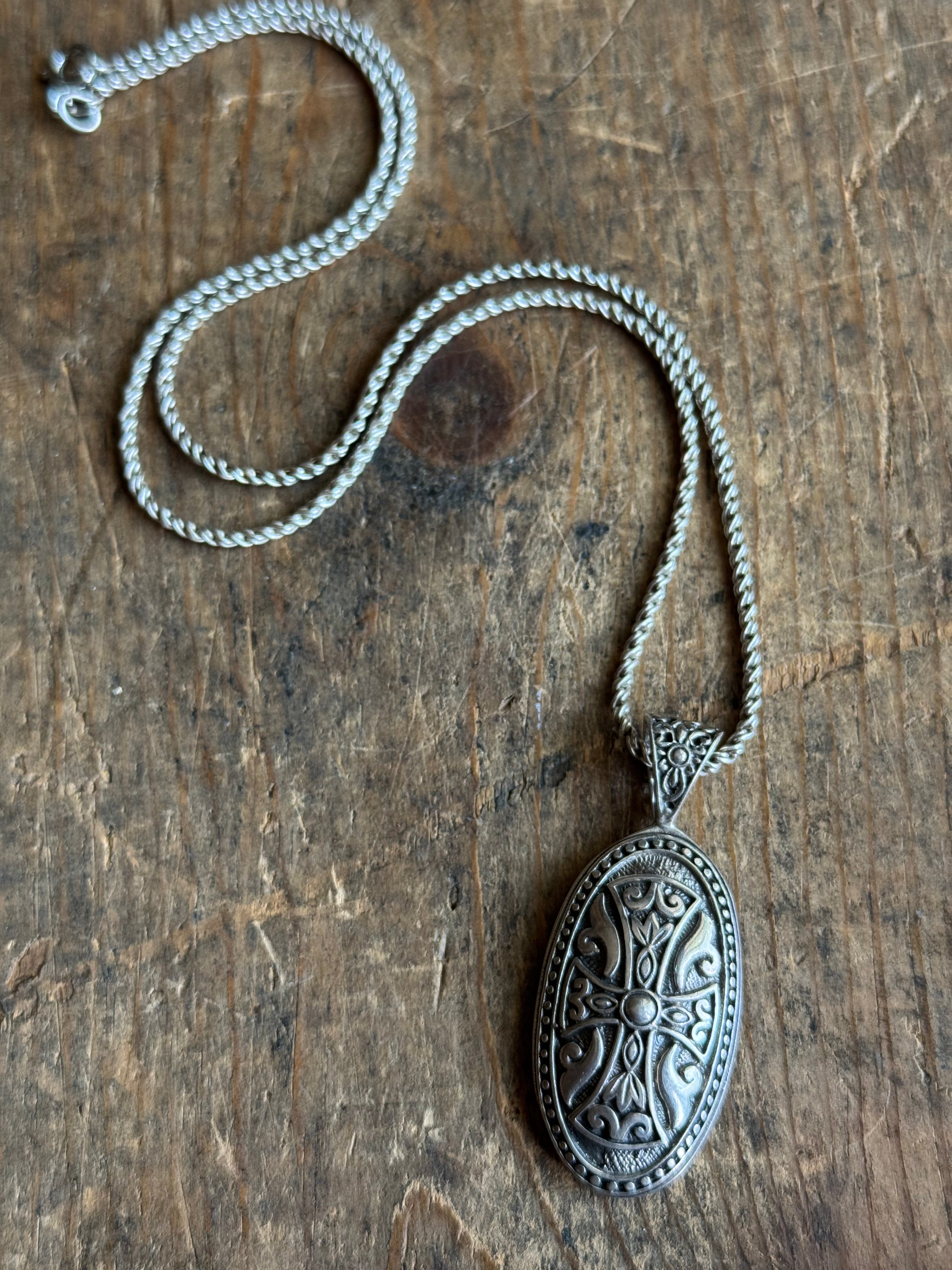 Vintage Sterling Silver Etched Cross Necklace