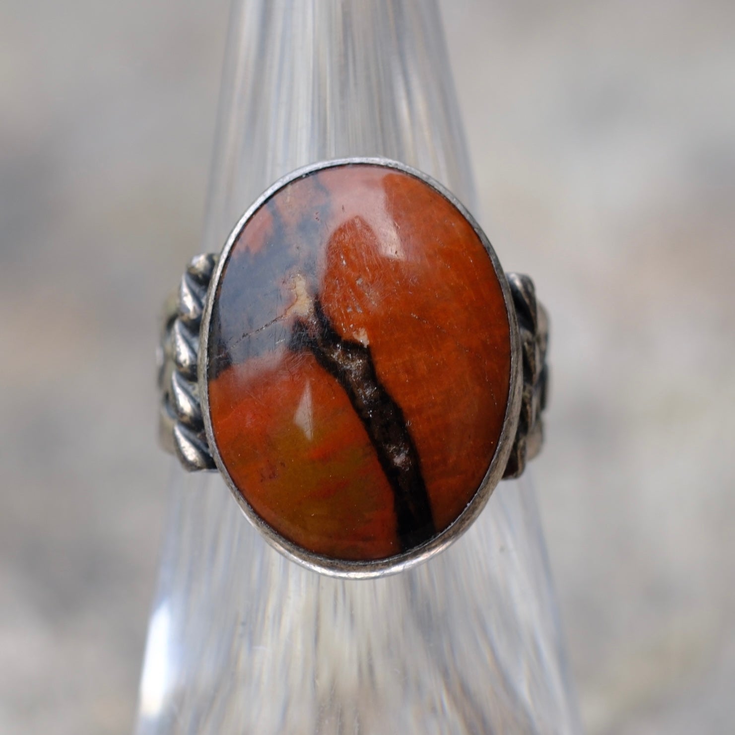 Vintage Sterling Petrified Wood Ring 4.75