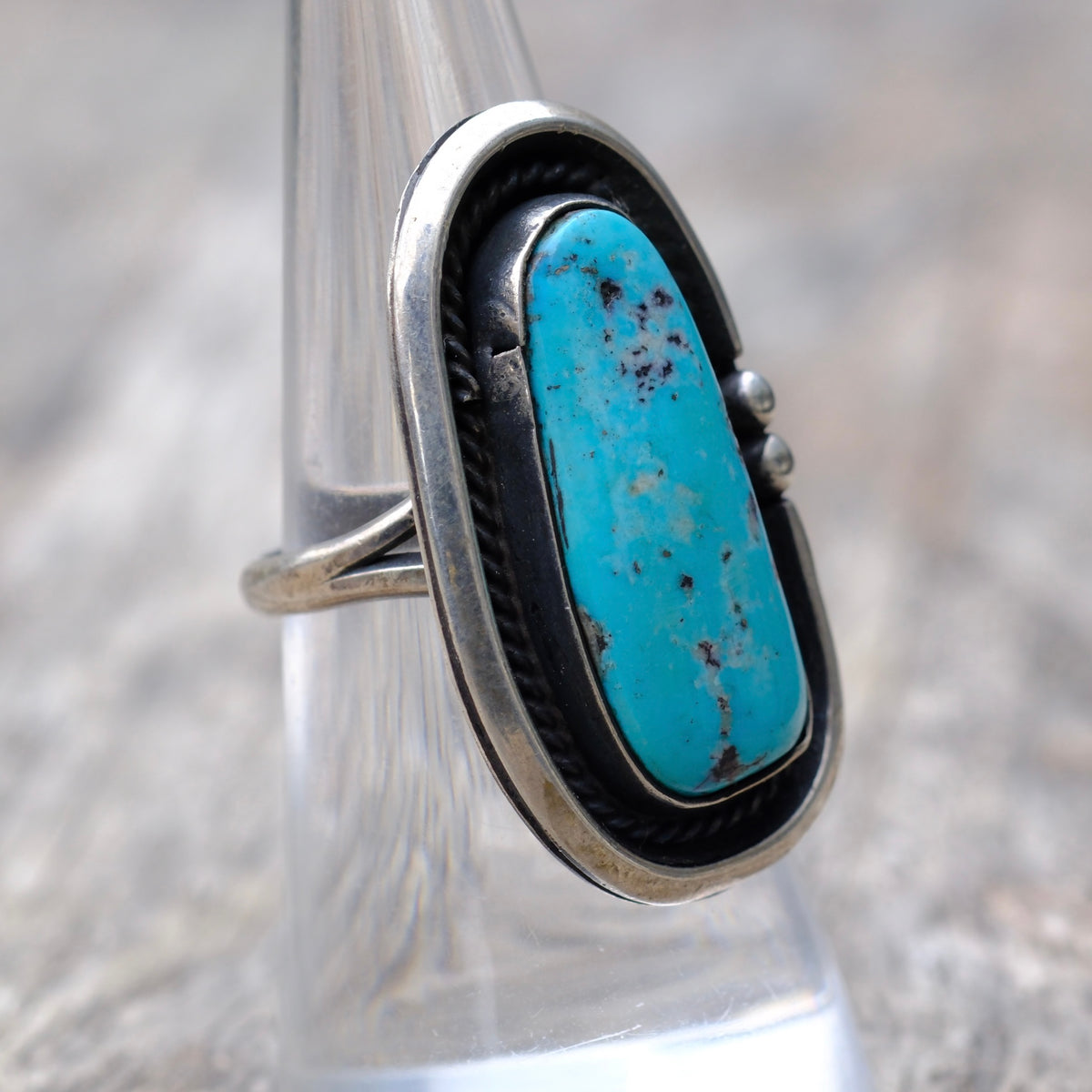 Vintage Sterling Turquoise Roper Ring 6.25