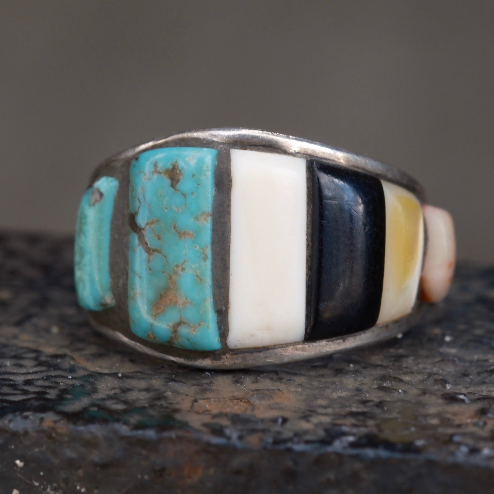 Vintage Sterling Multistone Inlay Band Ring 7