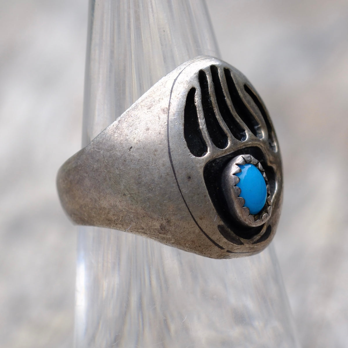 Vintage Sterling Turquoise Bear Paw Ring 5.75